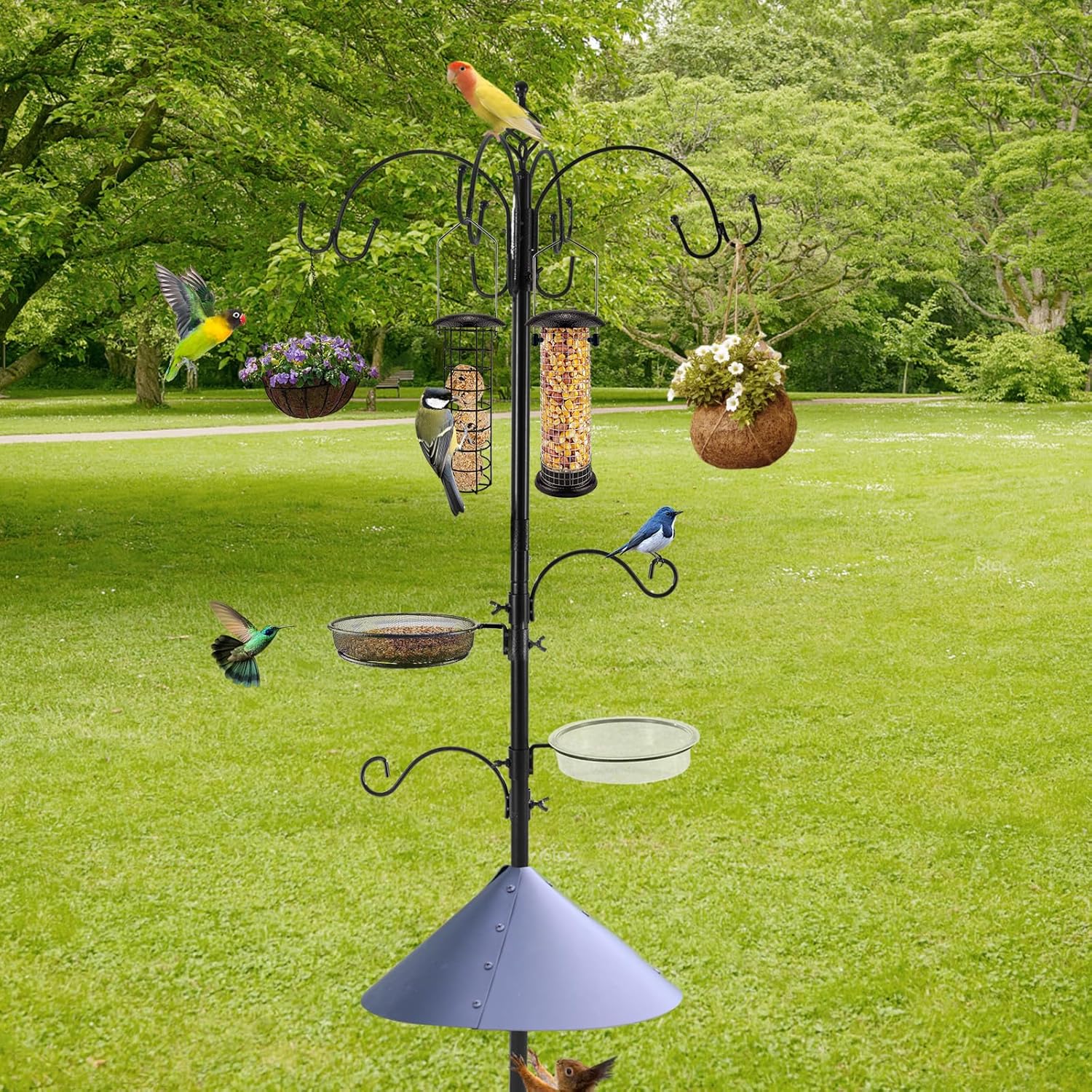 Deluxe Bird Feeding Station Kit with Multi Feeder Hanging Pole, Metal Suet Feeder, Bird Bath