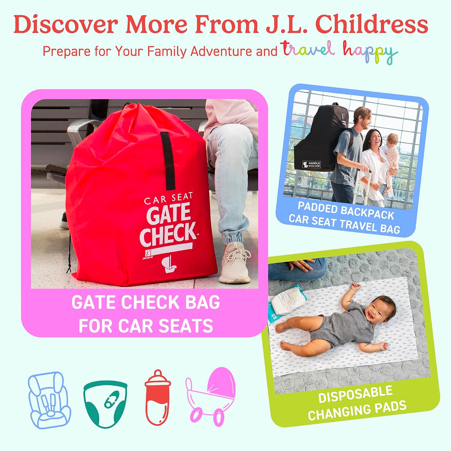 J.L. Childress Gate Check Bag for Umbrella Strollers - Travel Bag for Airplane, Fits Most Single Umbrella Baby Strollers, Airport Accessories for Gate Check, Flying Essentials - Red