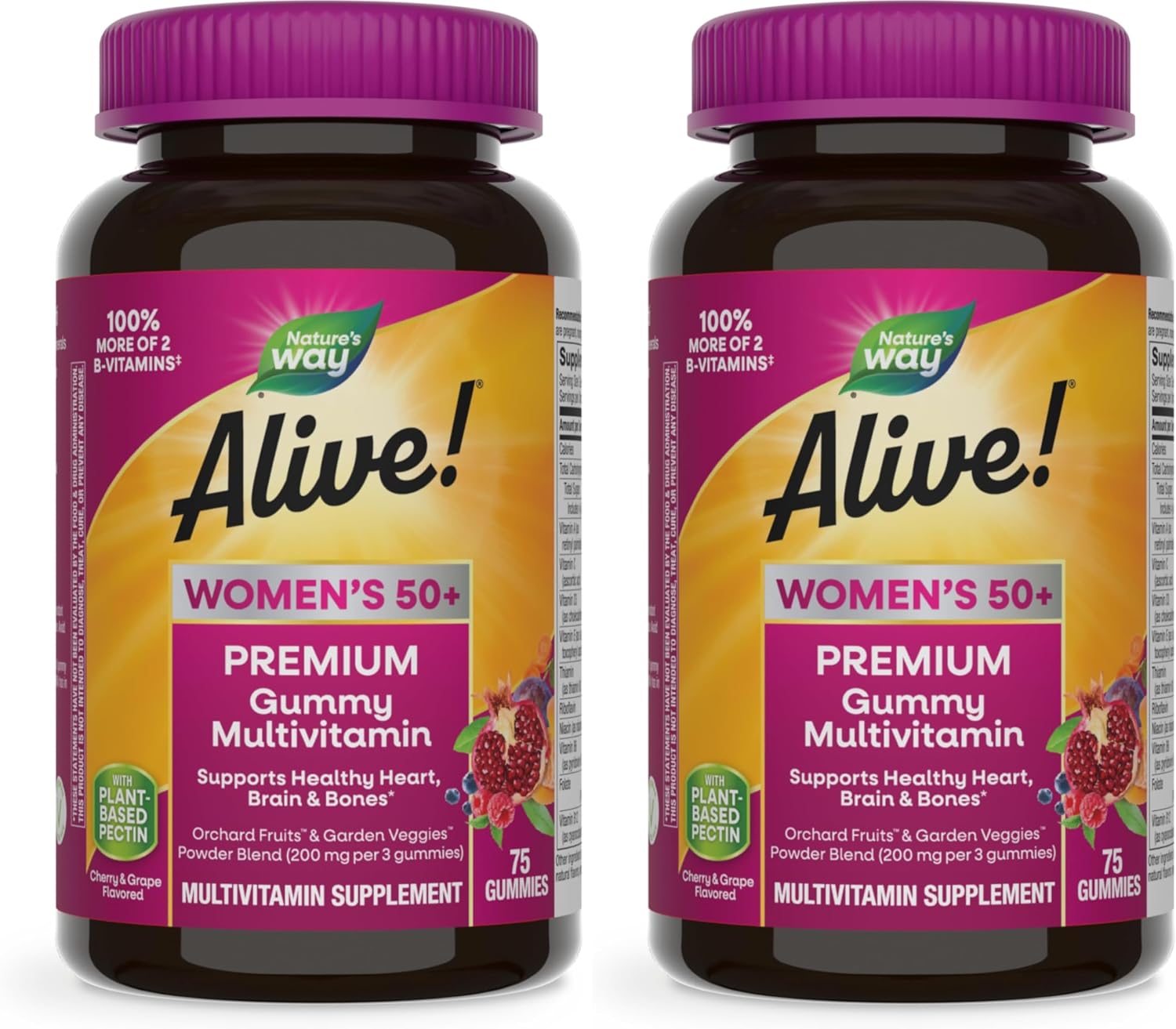Nature's Way Alive! Premium Women's 50+ Gummy Multivitamin, 75 ct | 16 Nutrients; Grape and Cherry Flavored Gummies with Plant-Based Pectin; Supports Heart, Brain, Immune, Bone, and Eye Health*