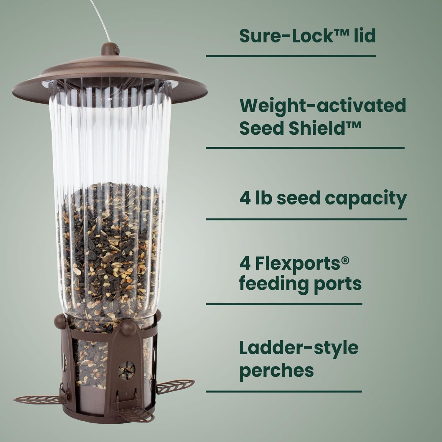 Perky-Pet Squirrel-Be-Gone Max Bird Feeder, (4) Flexport Feeding Stations | Squirrel-Proof Metal Hanging Feeder for Outdoors