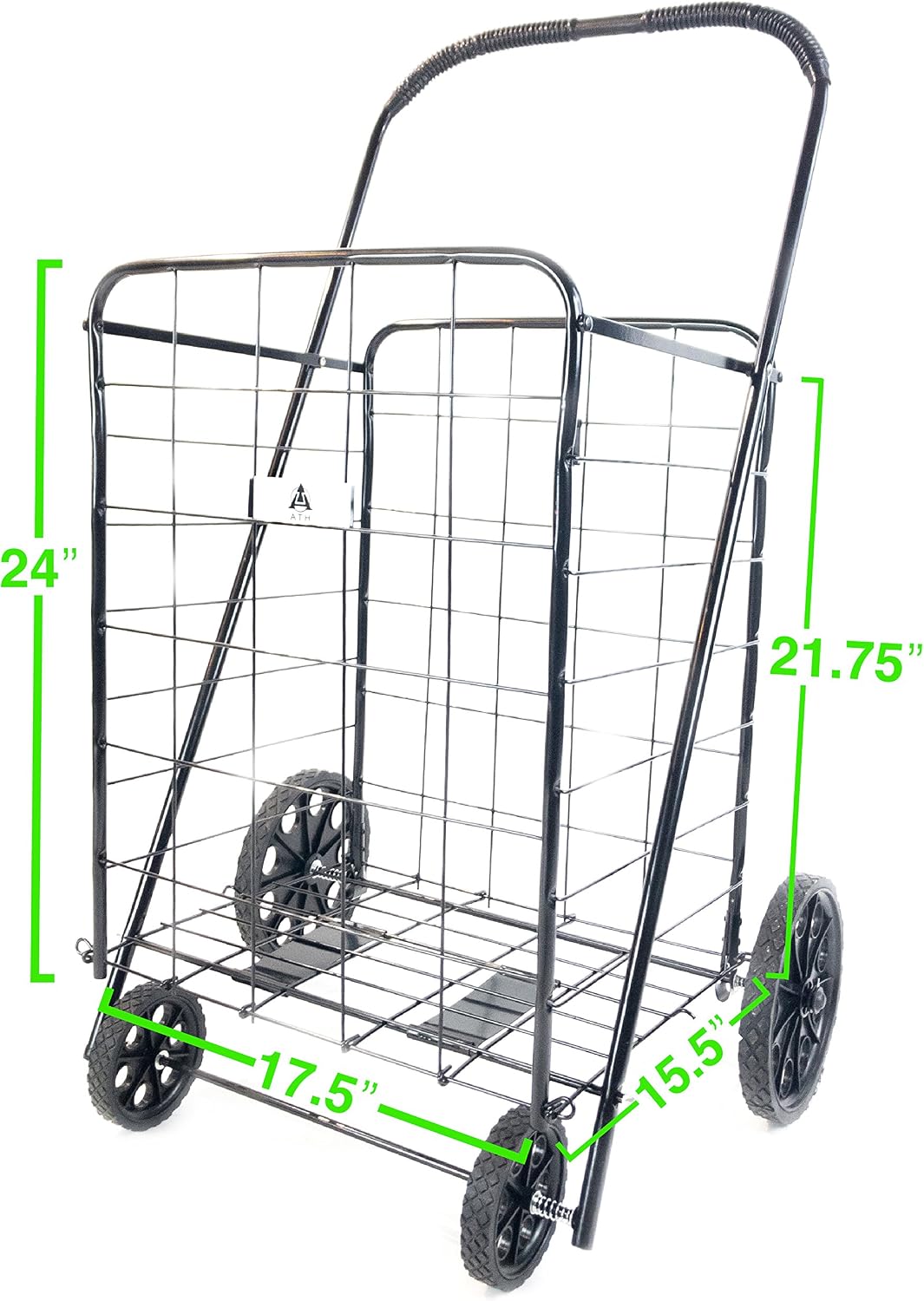 ATH Large Deluxe Rolling Utility / Shopping Cart - Stowable Folding Heavy Duty Cart with Rubber Wheels For Haul Laundry, Groceries, Toys, Sports Equipment, Red