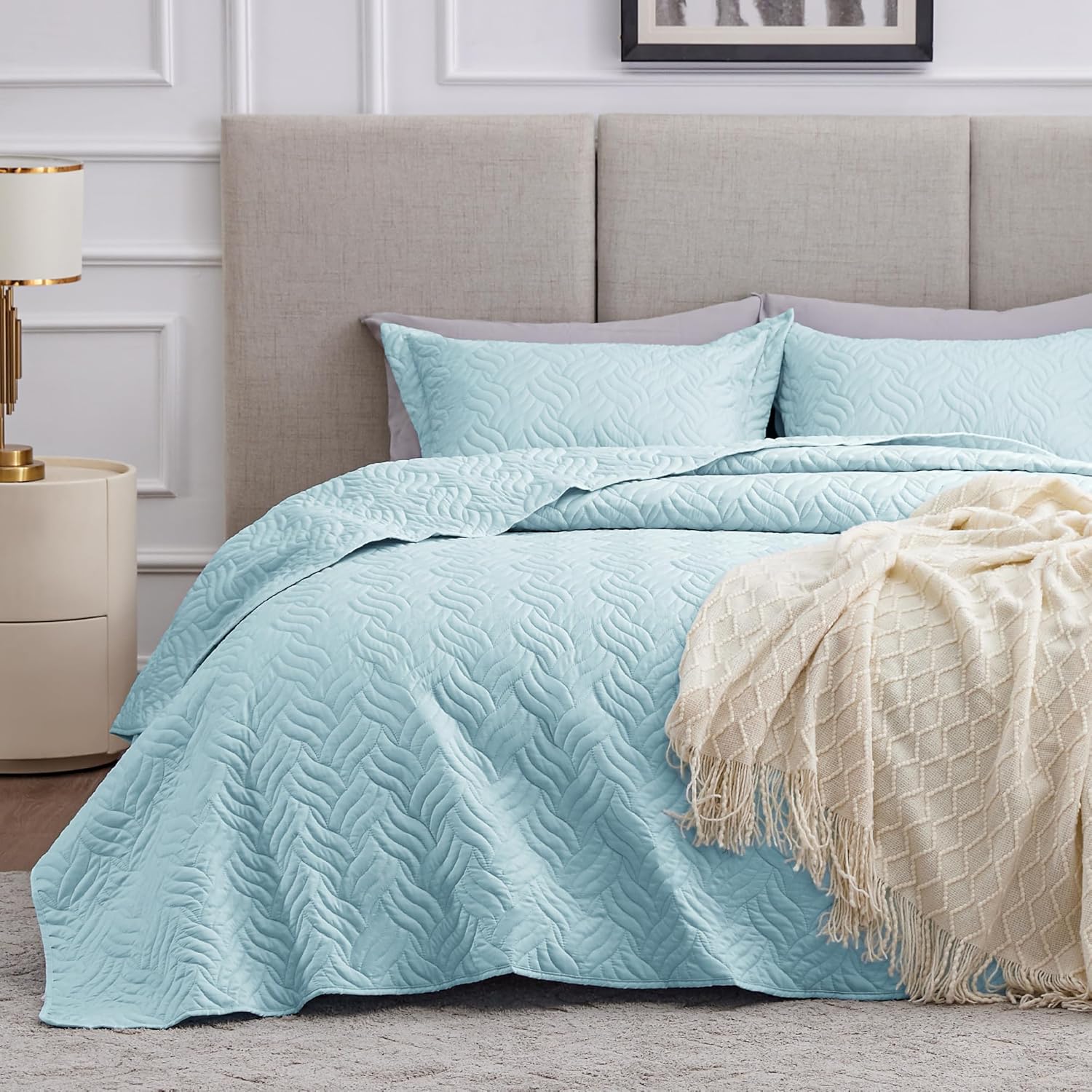 Love's cabin Quilts for Queen Bed Blue Bedspreads - Soft Bed Summer Lightweight Bedspread Comforter - Modern Style Coin Pattern Coverlet for All