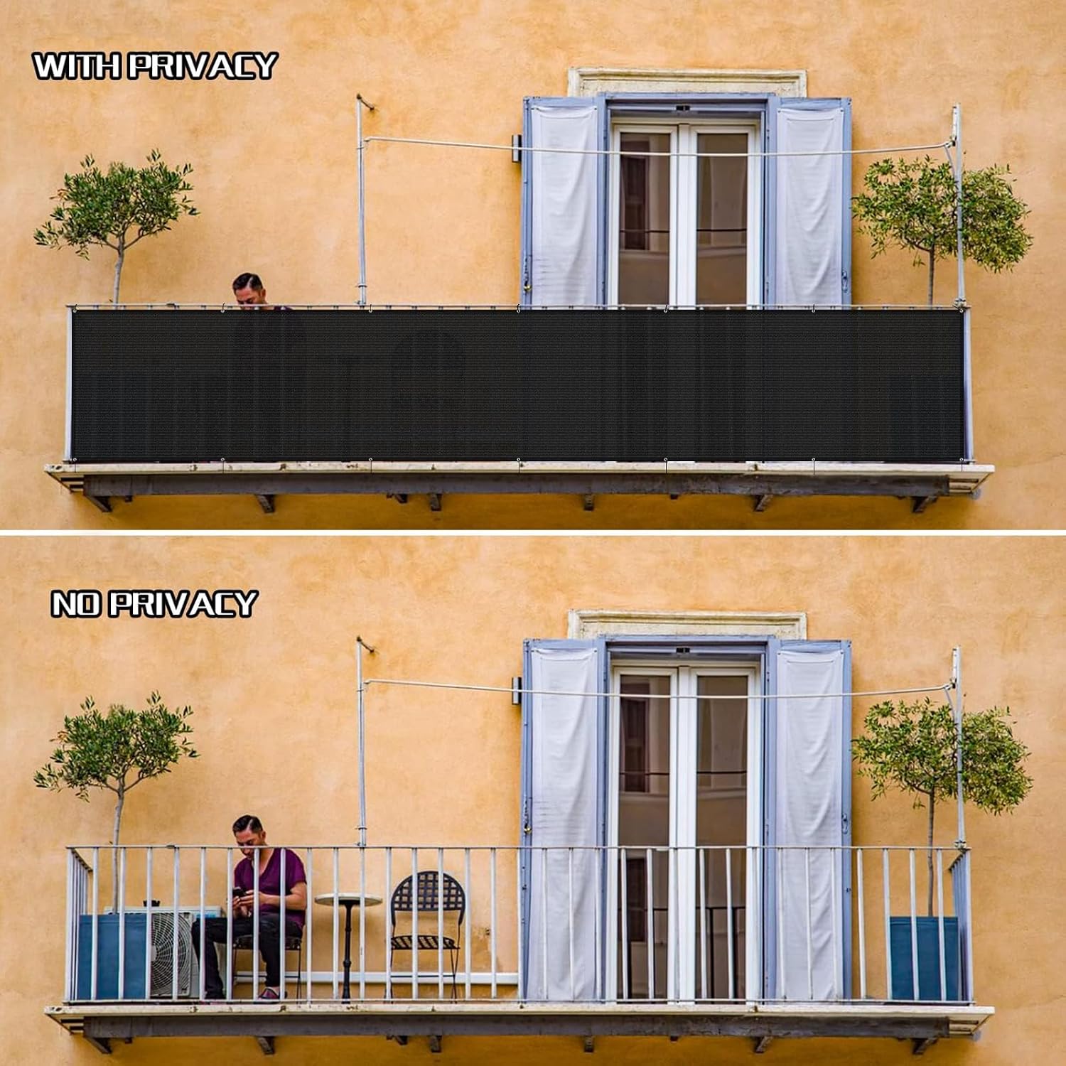 SUNLAX 3'x10' Black Balcony Privacy Screen Fence Windscreen 90% UV Block