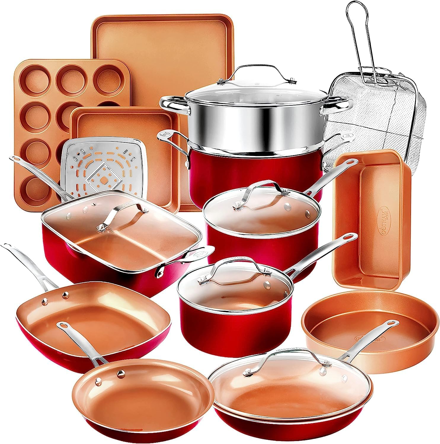 Gotham Steel 20 Pc Pots and Pans Set Nonstick Cookware + Bakeware Set, Complete Ceramic for Kitchen, Non Stick with Lids, Dishwasher / Oven Safe