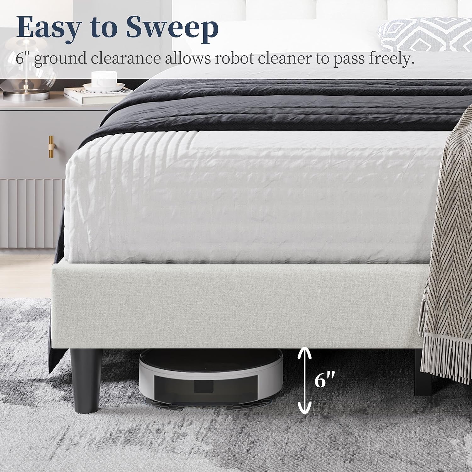 Yaheetech Full Size Upholstered Tufted Bed Frame with Headboard, Dark Gray | Sturdy engineered wood frame with linen fabric upholstery features a soft tufted headboard for easy assembly and support