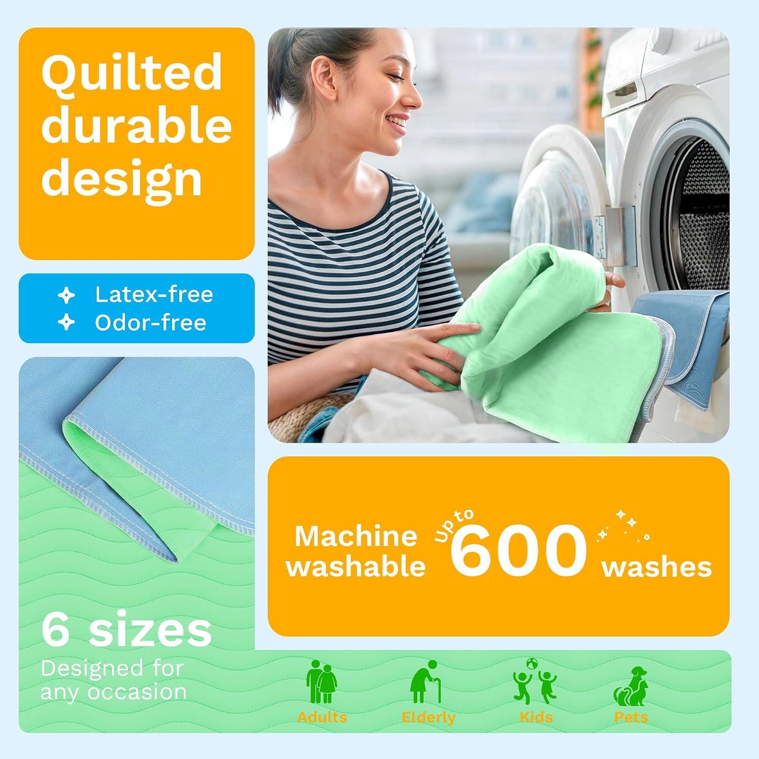 GREEN LIFESTYLE Washable Underpads - Large Pads for use as Incontinence Bed Pads, Reusable Pet Pads, Great for Dogs, Cats, Bunny