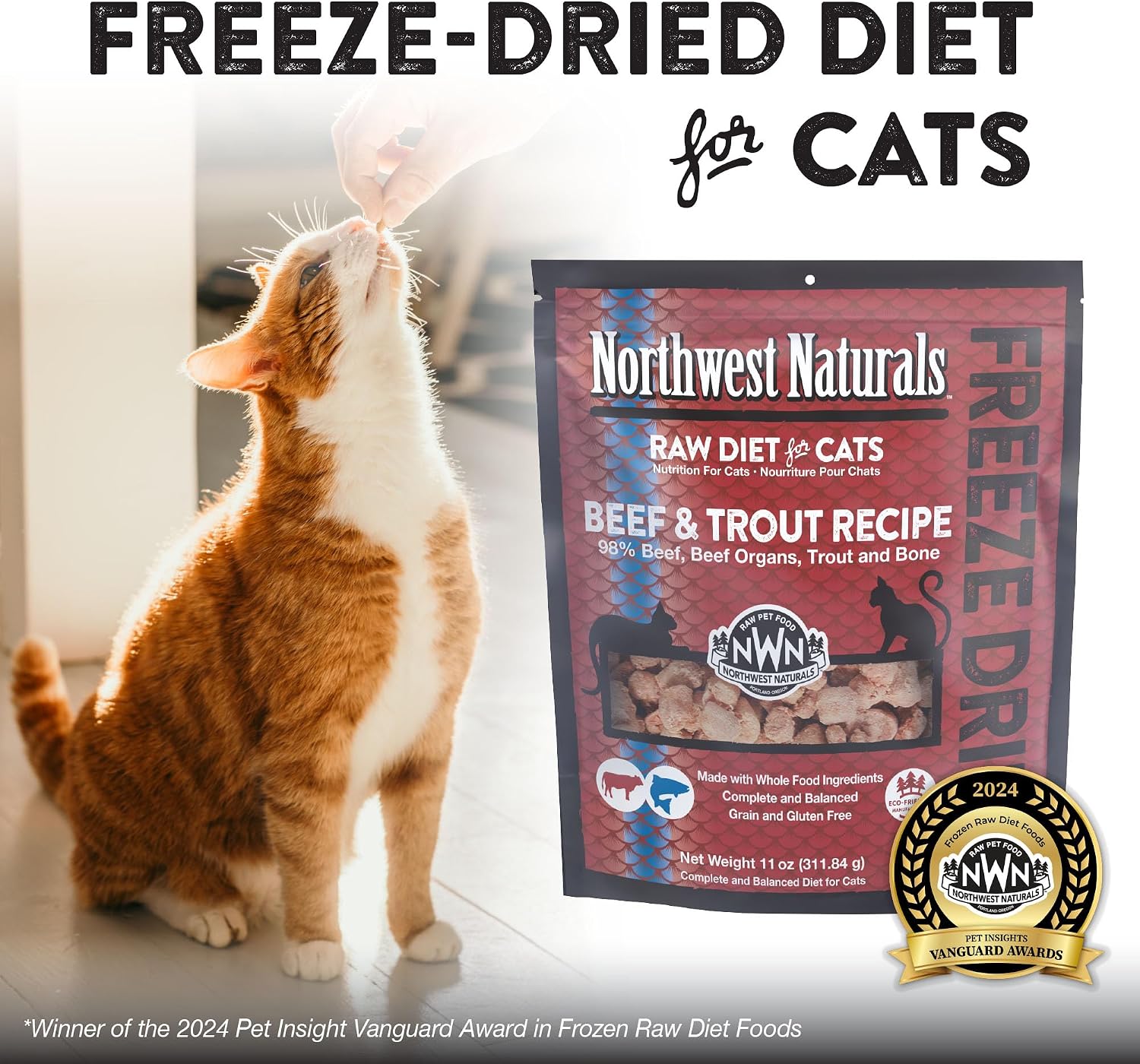Northwest Naturals Freeze-Dried Turkey Cat & Kitten Food – Bite-Sized Nibbles – Healthy, Limited, Human-Grade Ingredients, All-Natural, High-Protein Raw Diet – Complete & Balanced, Made in USA, 11 oz