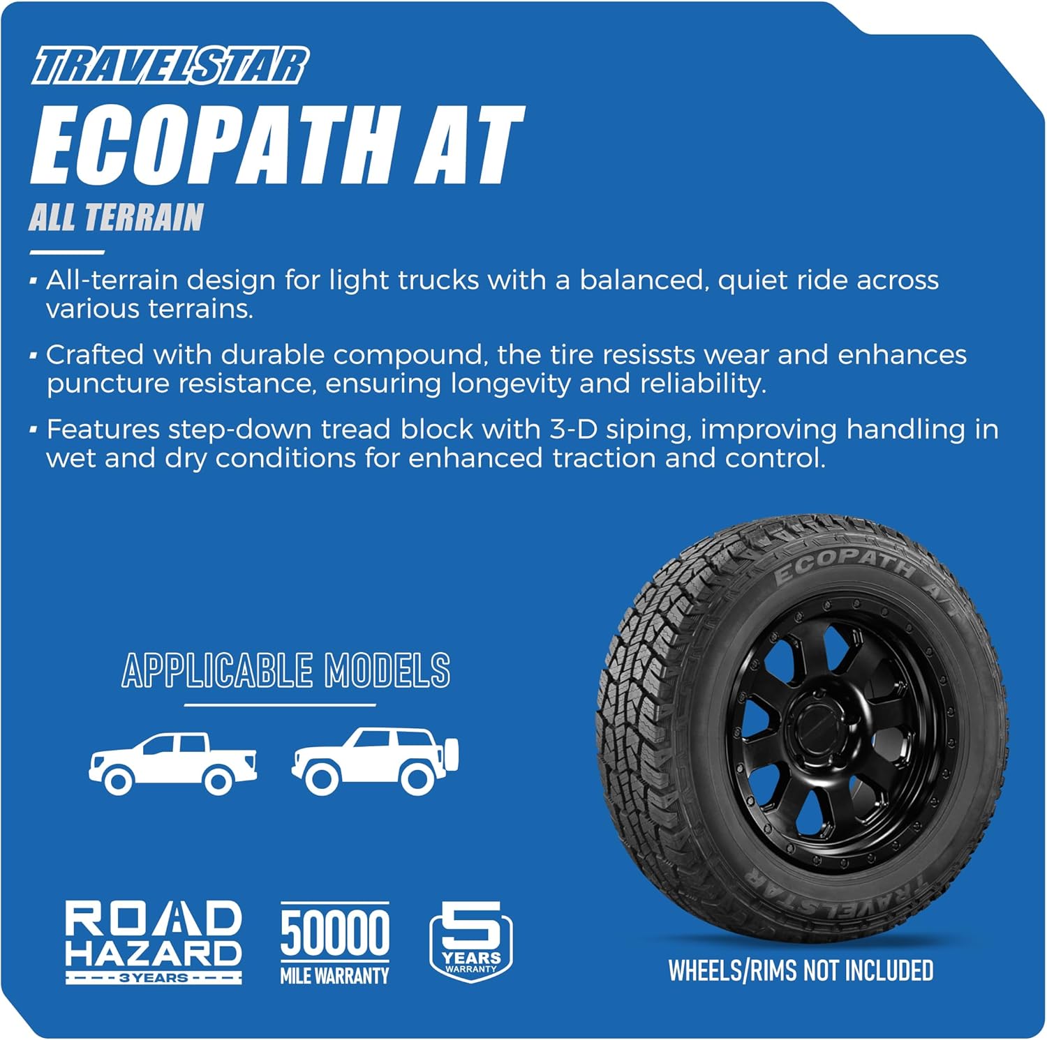 Travelstar Ecopath AT All Terrain 31X10.50R15LT 6 Ply 109R Light Truck Radial Tire + Three-year Road Hazard Warranty Included 31X10.50R15 (Tire Only)