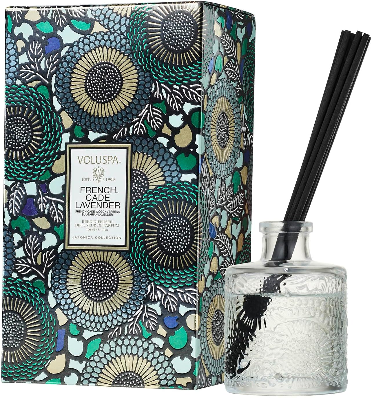 Voluspa Santal Vanille Scented Reed Diffuser, 3.4 oz, Luxury Santal Diffuser, Oil Reed Diffusers for Home, Handcrafted in the USA