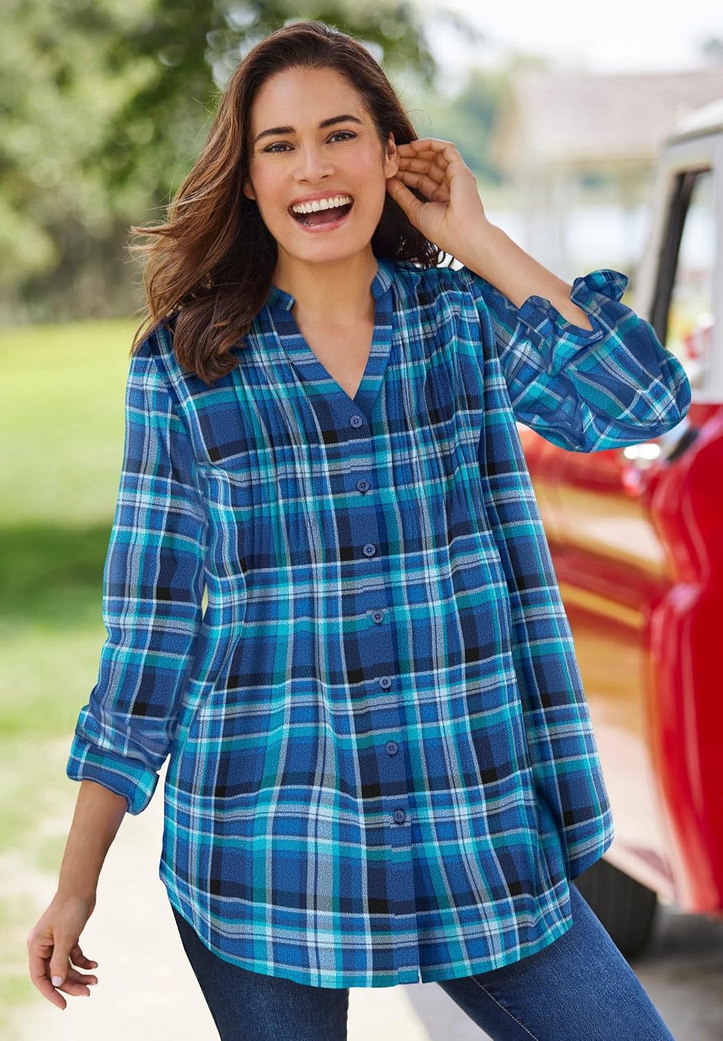 Woman Within Pintucked Flannel Shirt