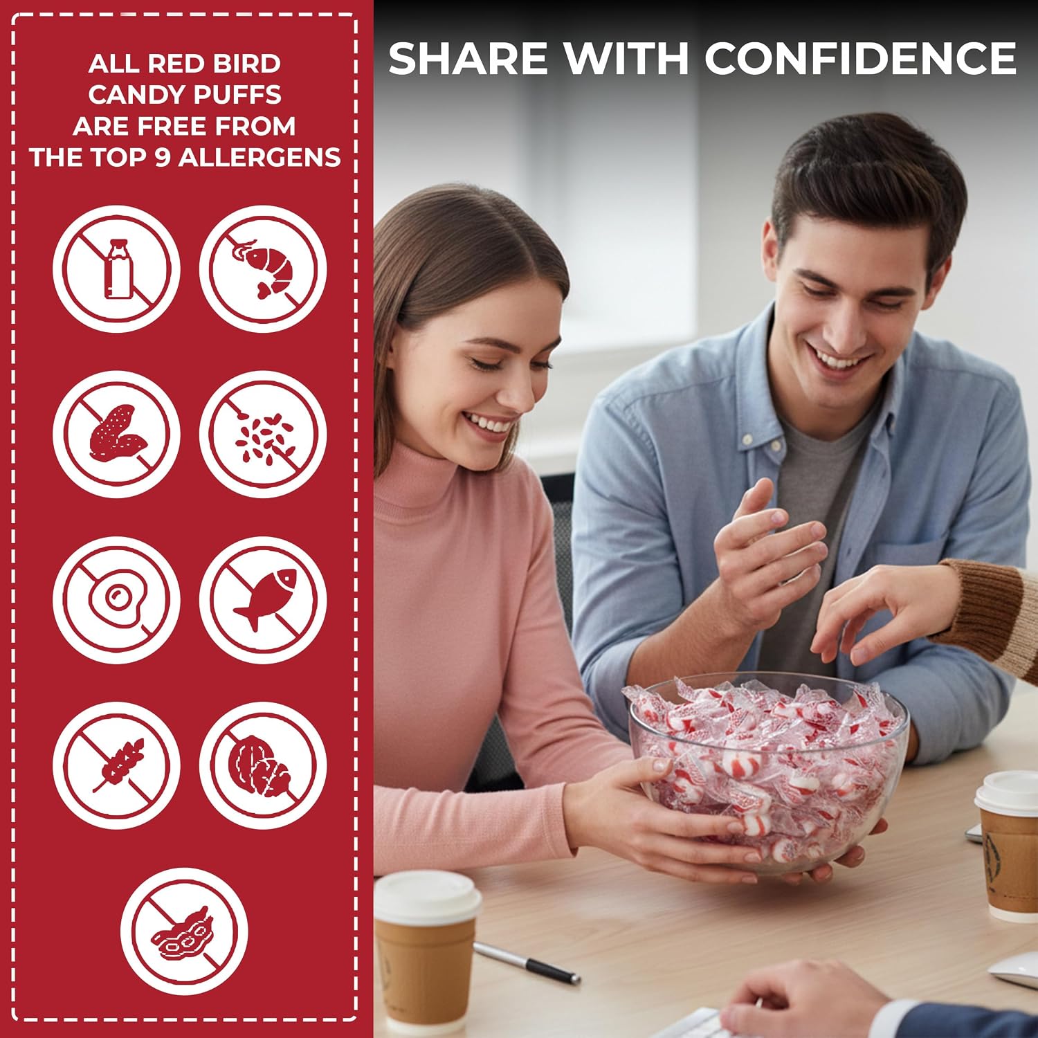 Red Bird Soft Peppermint Candy Mint Puffs, Individually Wrapped, 46 oz bag | Top 9 Allergen Free