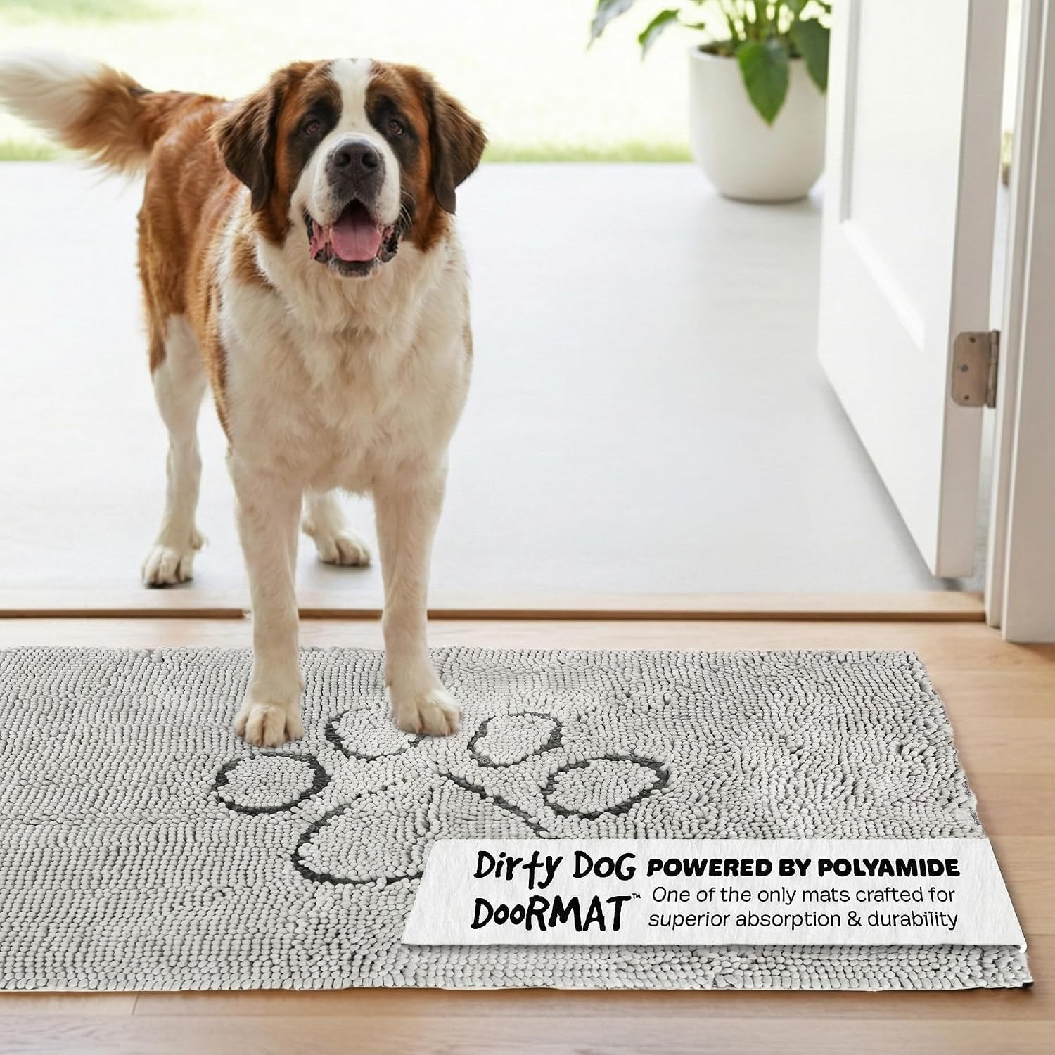 Dog Gone Smart Dirty Dog Doormat - Fast Drying Rug with Super Gripper Backing for Clean Floors - Super Absorbent and Machine Washable Mat for Muddy Paws - Grey