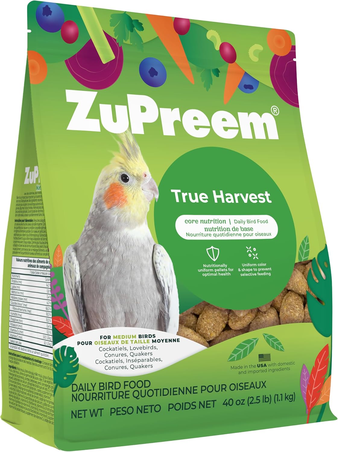 ZuPreem FruitBlend Cockatiel & Conure Food, Uniform Bird Food, M, 2 lb | Bird Food Pellets, Real Fruit, Blend, Cockatiel Food, Conures, Lovebirds, Love Bird Pellets, Quaker, Parrot, Medium Birds