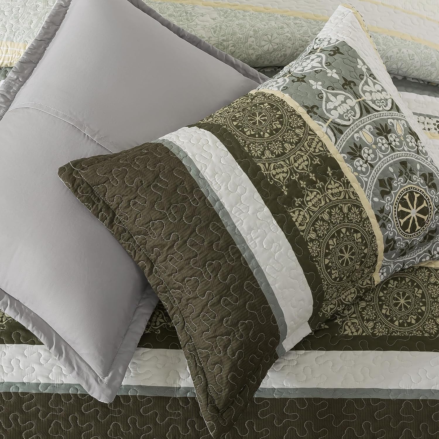 Striped Classical Cotton 3-Piece Patchwork Bedspread Quilt Sets, King Size