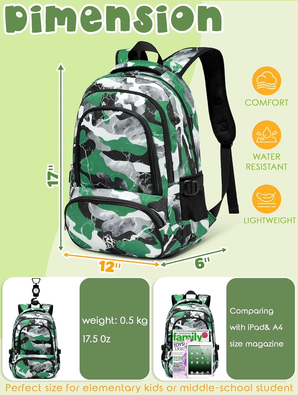 BLUEFAIRY Kids Backpack for Boys Elementary Book Bags Primary Middle School Bookbags for Childs Water Resistant Back to School Gifts Son Mochila