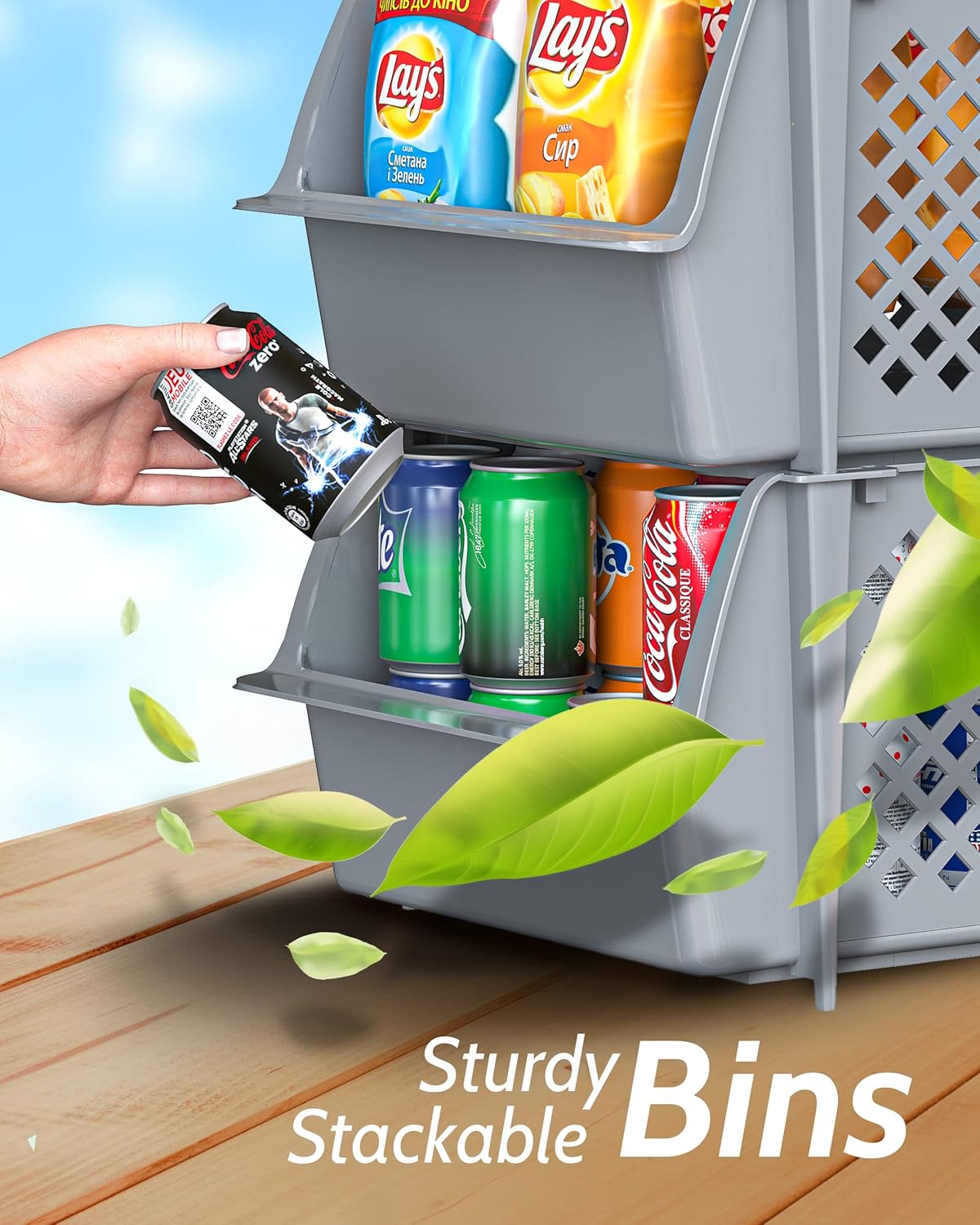 Skywin Stackable Storage Bins Open Front for Pantry Storage, 4 Pack - Black