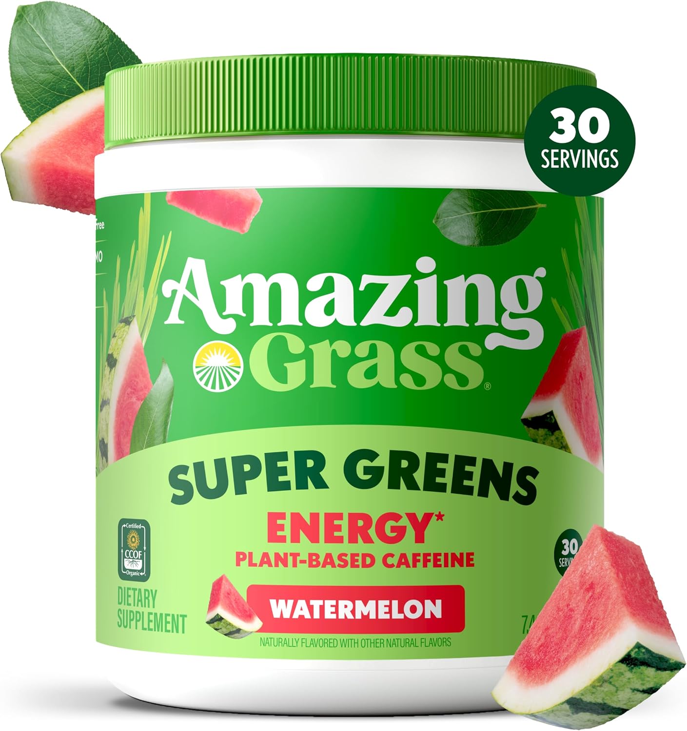 Amazing Grass Super Greens Powder Energy Lemon Lime, 30 Servings | Organic Energy Greens Powder with Plant-Based Caffeine, Yerba Mate & Green Tea Leaf for Sustained Energy & Focus