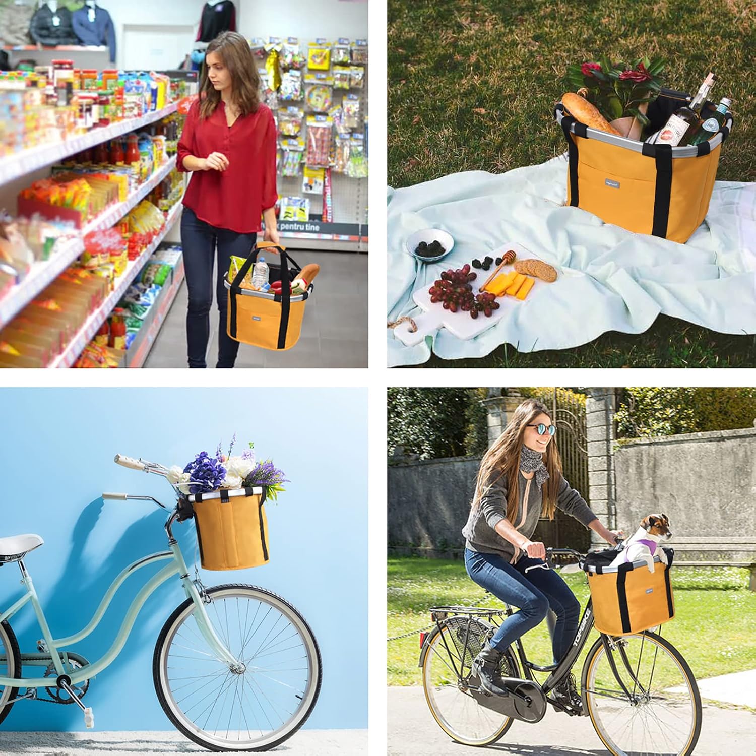 RAYMACE Bicycle Basket Dog Bike Handlebar Basket Front,Folding Detachable Quick Release Easy Install,Cycling Picnic Bag