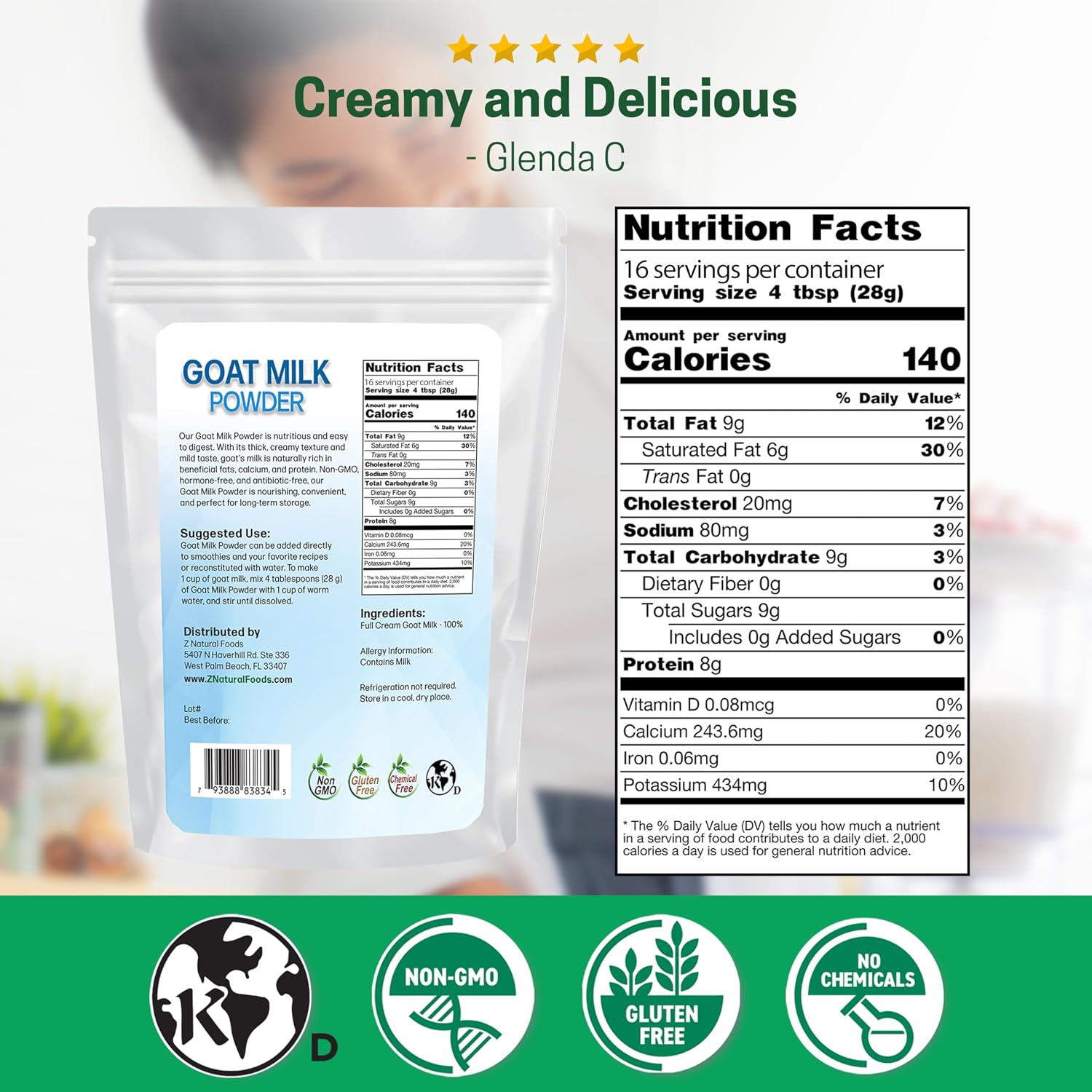 Z Natural Foods Premium Whole Milk Powder - Pasteurized Dry Milk, 5 lb