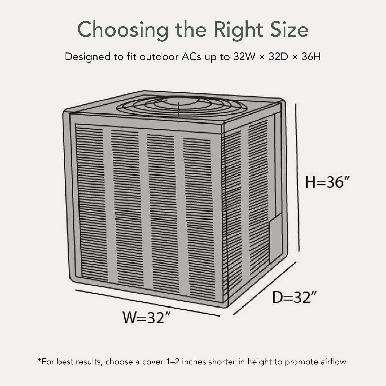 Covermates Classic Heavy-Duty Air Conditioner Cover - Durable All-Weather Protection for Outdoor Central AC Units - Water-Resistant 12-Gauge Vinyl Shell, 26W x 26D x 32H, Green