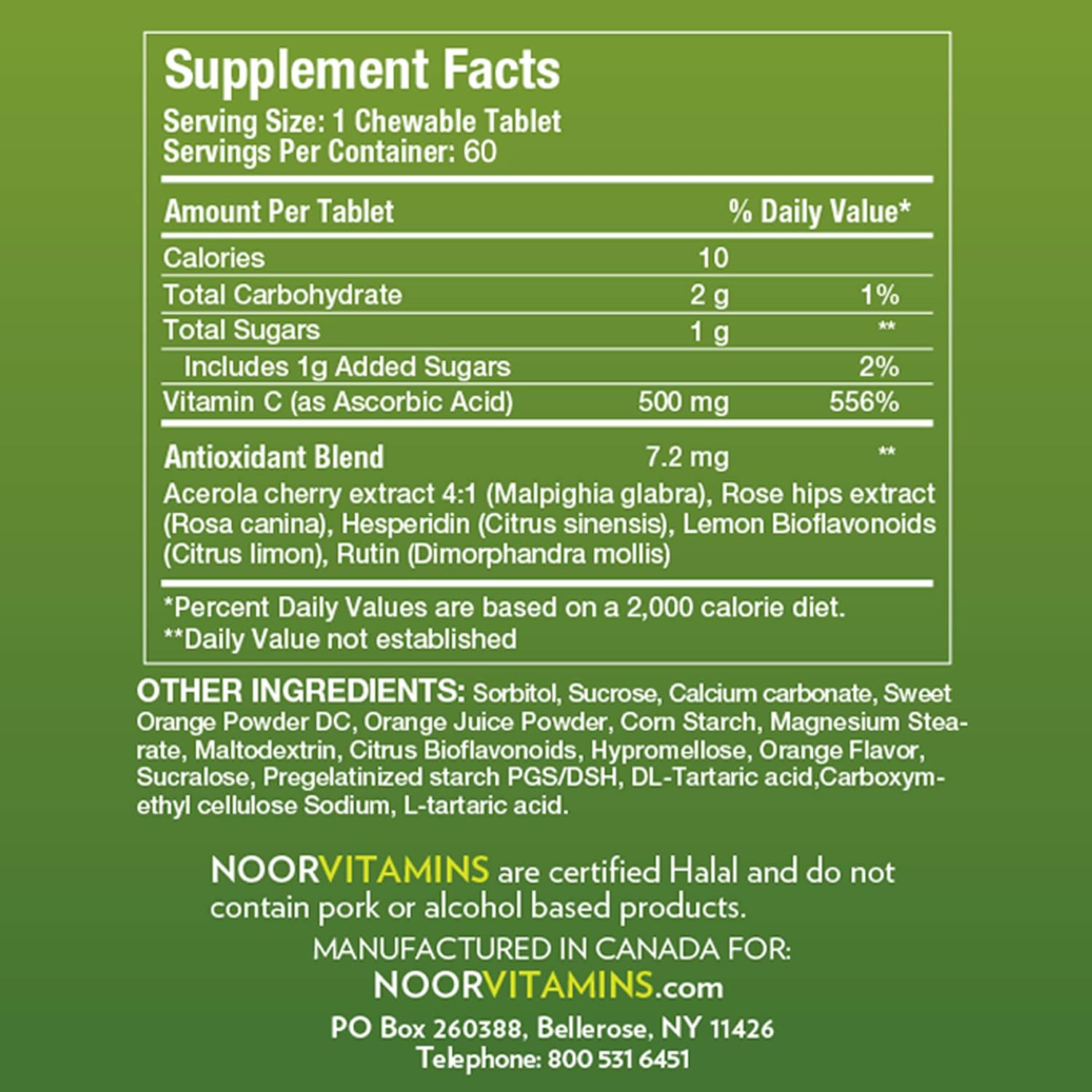 Noor Vitamins 500 MG Halal Vitamin C Chewable Tablets + Rose Hips and Antioxidants I Supports Immune System I Vegan