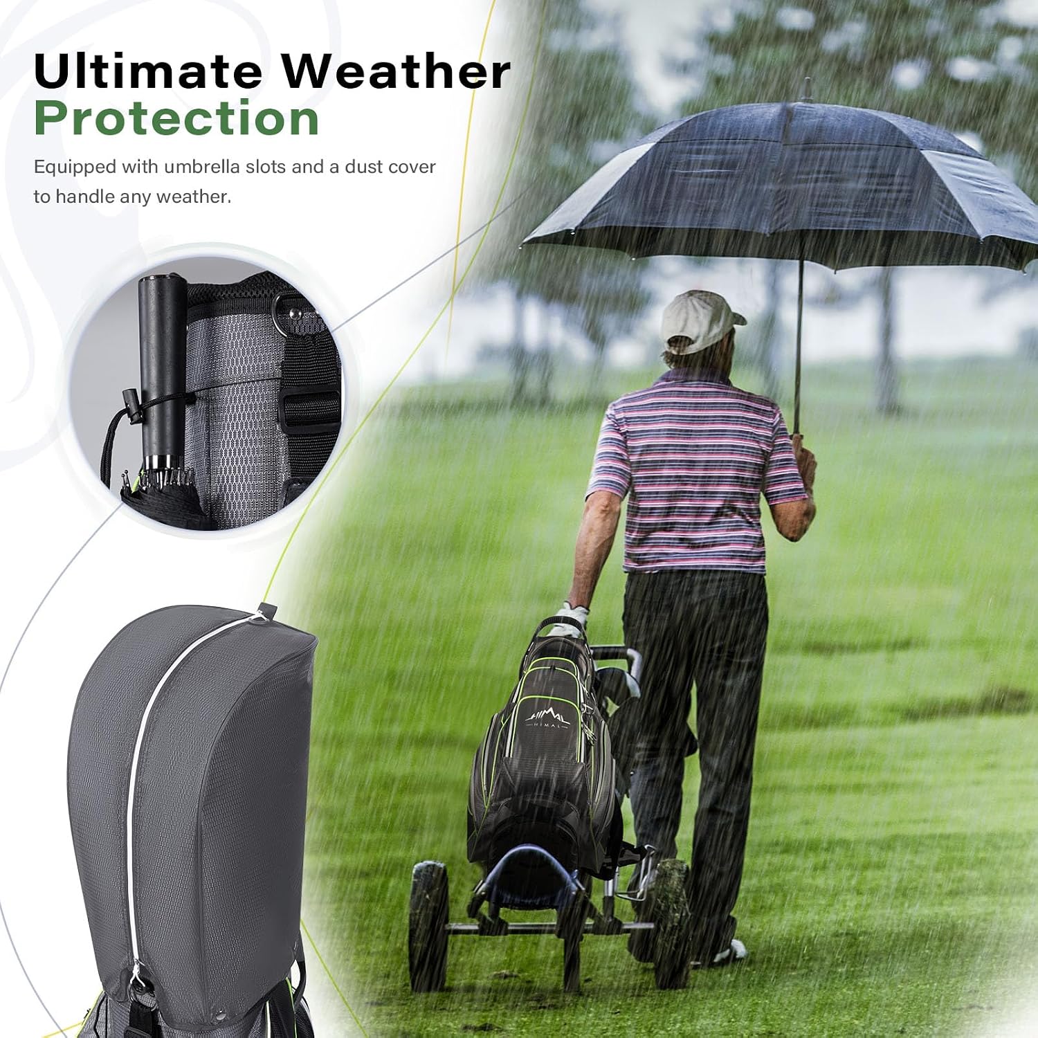 Golf Cart Bag, 14-Way Divider Top, Large Storage | Umbrella Holder,Handles