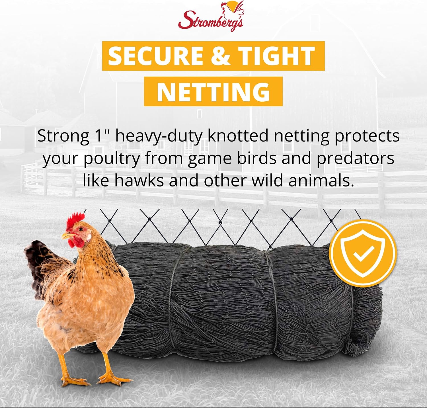 Stromberg’s 2” Mesh Heavy Duty Knotted Aviary Netting, UV Resistant Polyethylene Fiber for Game Birds, Pheasants & Poultry, 85 Lbs Break Strength Durable Against Weather and Predators, Size 25' x 50'
