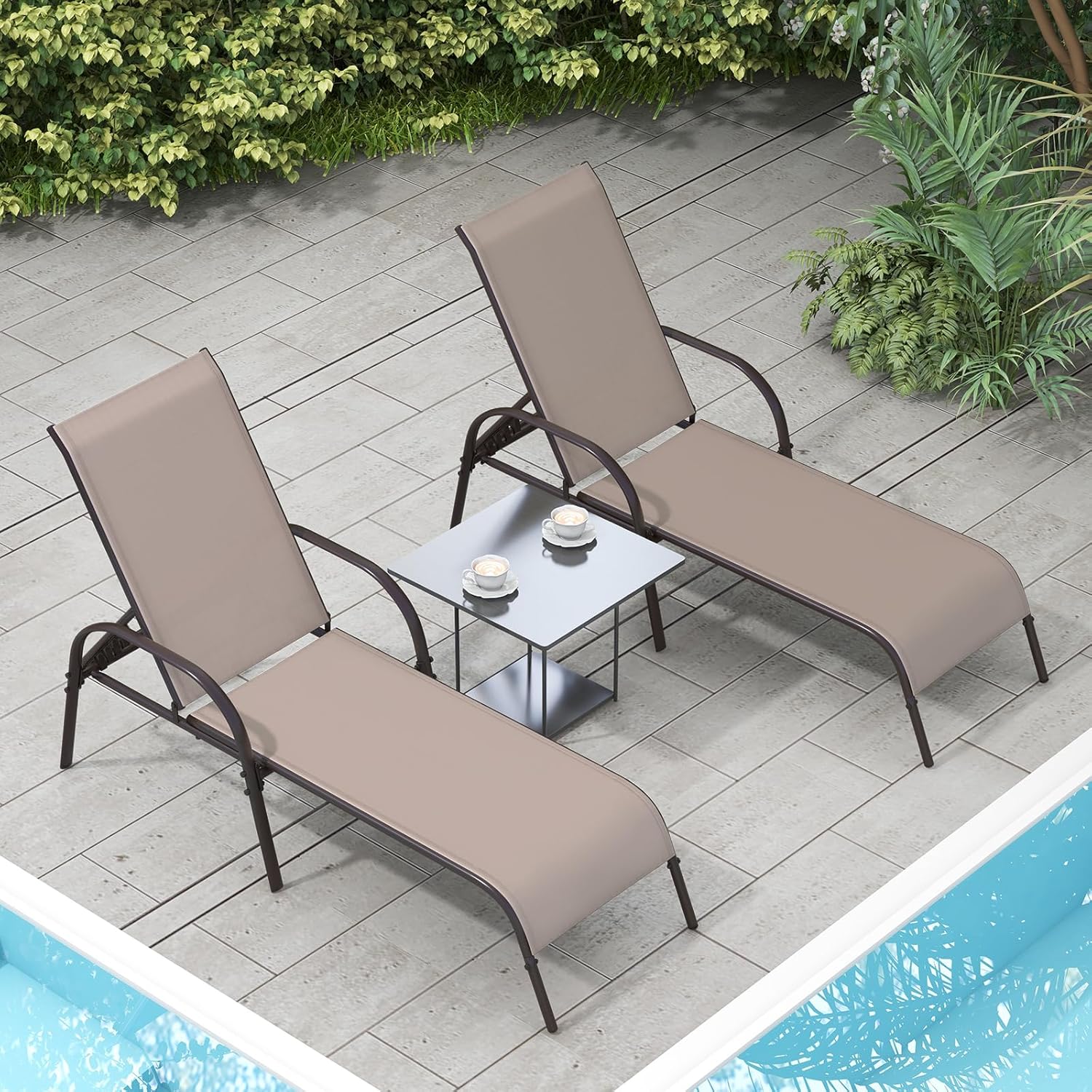 GIANTEX 2 Pack Patio Lounge Chair with 5 Adjustable Backrest, Black