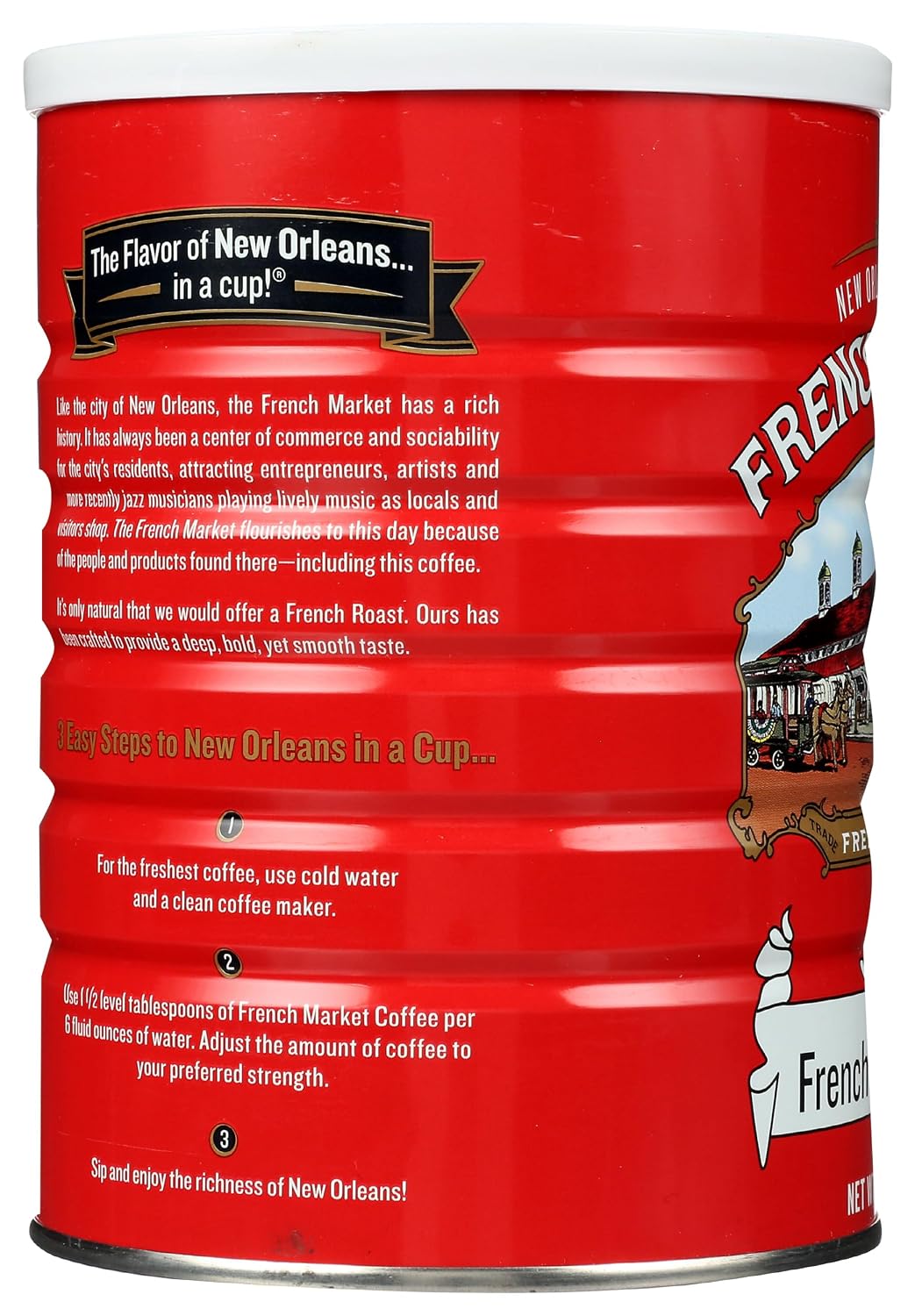French Market Coffee & Chicory Dark Roast Ground Coffee, 12oz Can (Pack of 6)