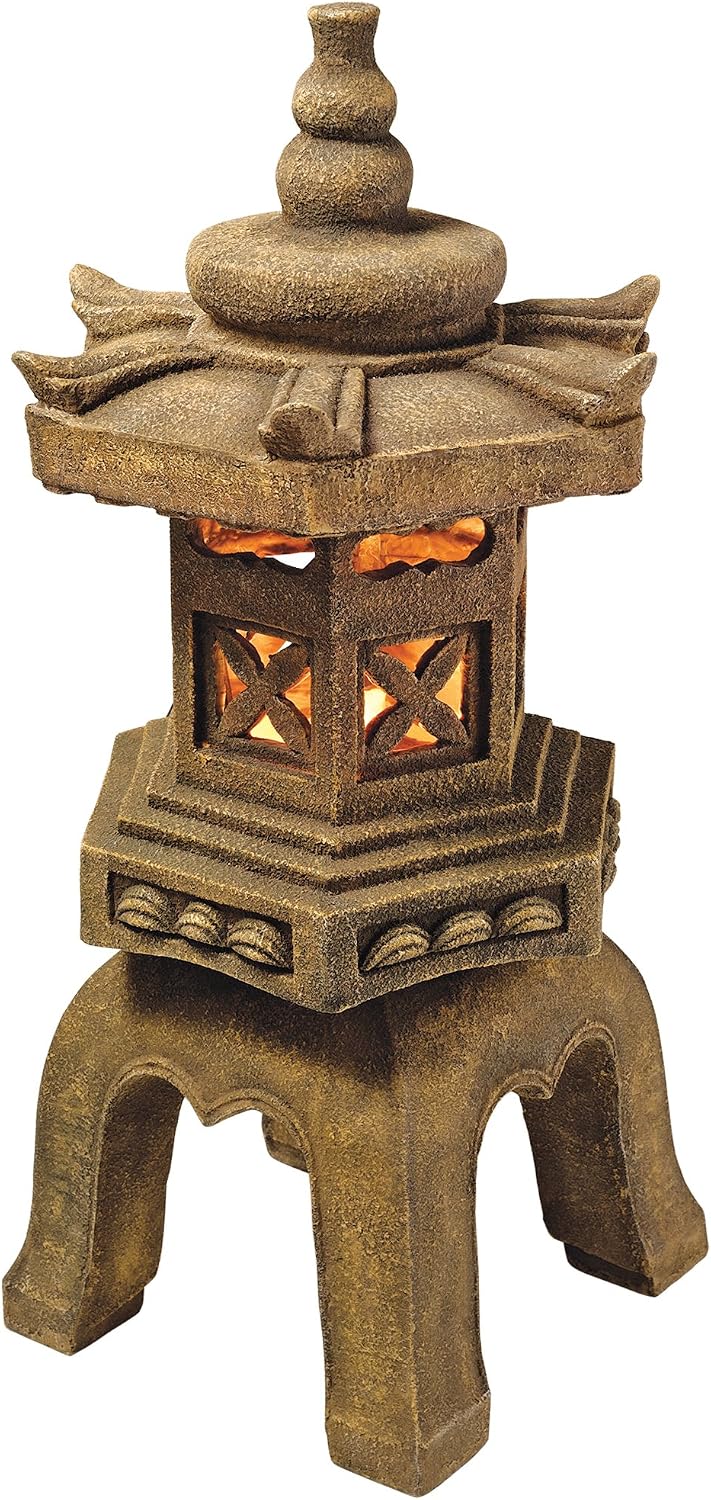 Design toscano ng29870 asian decor pagoda lantern indoor/outdoor statue, 11 inches wide, 11 inches deep, 17 inches high, handcast polyresin, two tone stone finish