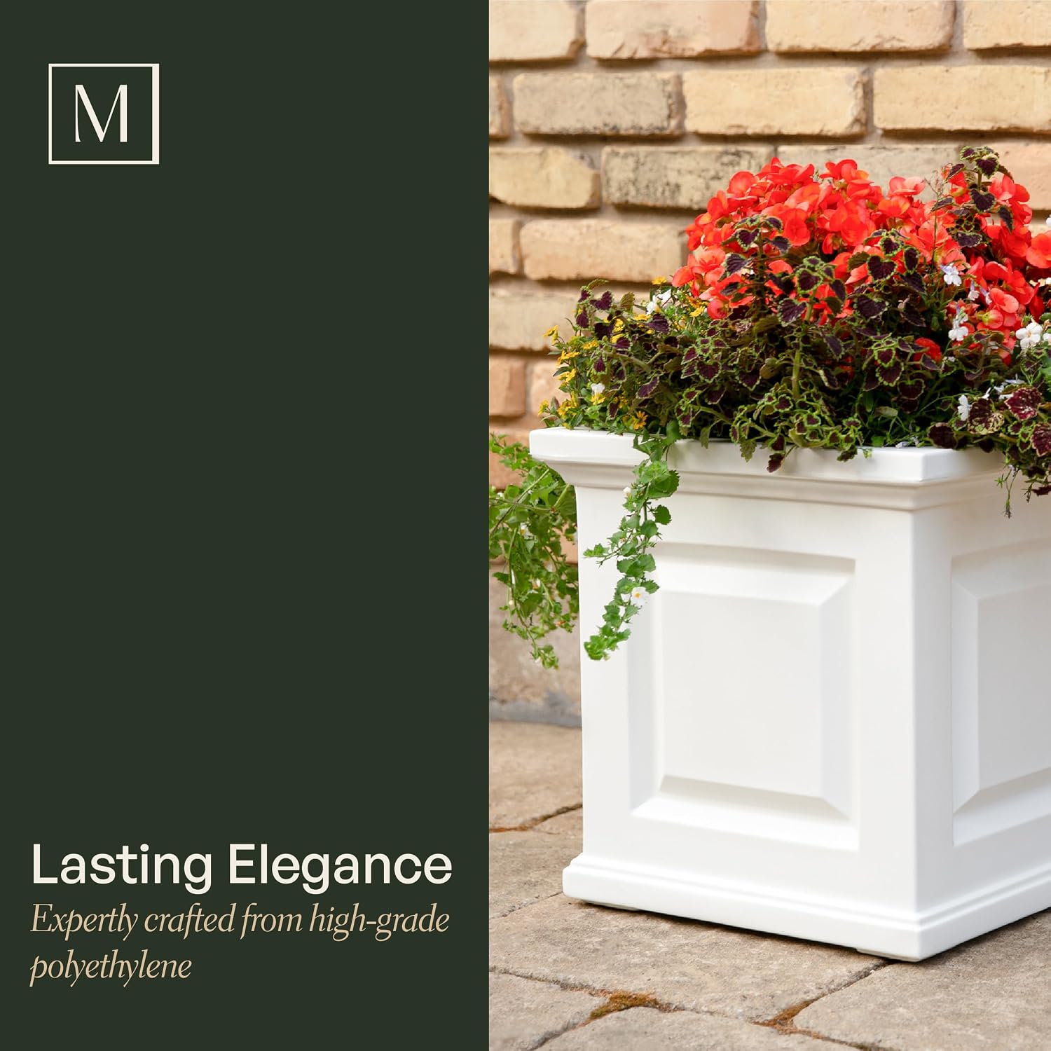 Mayne Nantucket 16in Self-Watering Square Planter, Black | Self-watering, All season, Fade resistant, Double-wall design, 15-year warranty