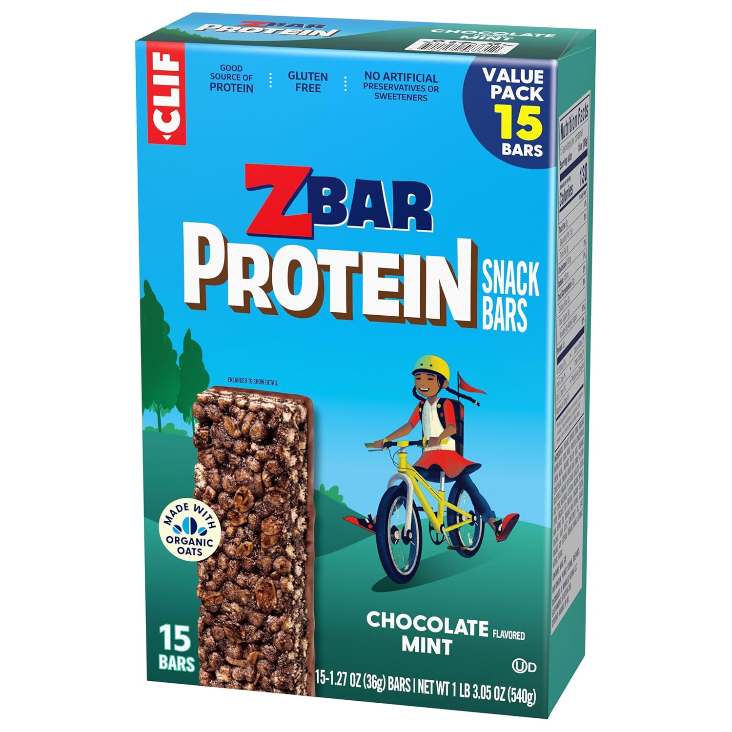 Zbar Protein Chocolate Mint Snack Bars, Gluten Free Protein Bars, 15ct | 5g Protein, Gluten Free, Made with Organic Oats