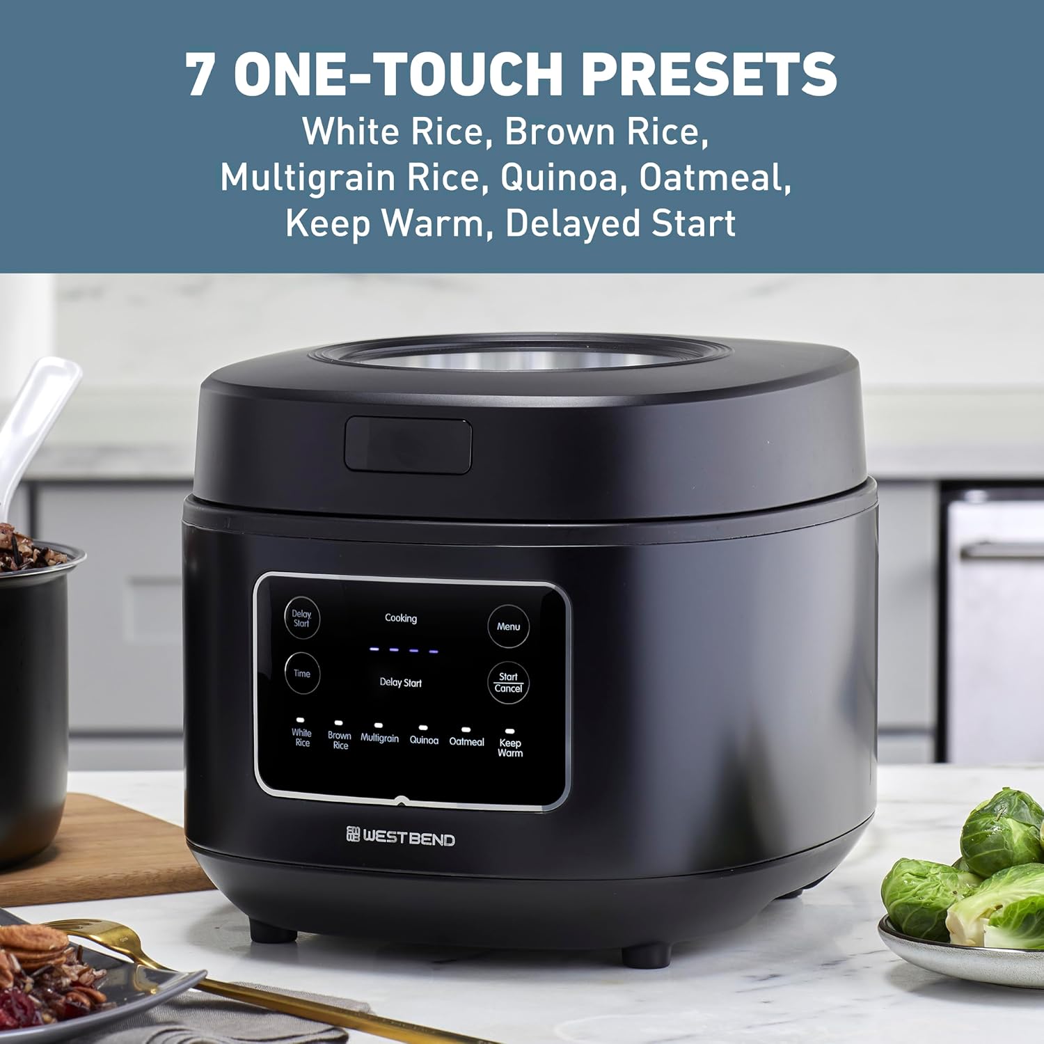 West Bend Rice & Grain Multi Cooker Programmable with 9 Preset Functions, Features Delay Start and Keep Warm Functions and Steam Basket, 20 Cups Cooked (10 cups uncooked), Stainless Steel