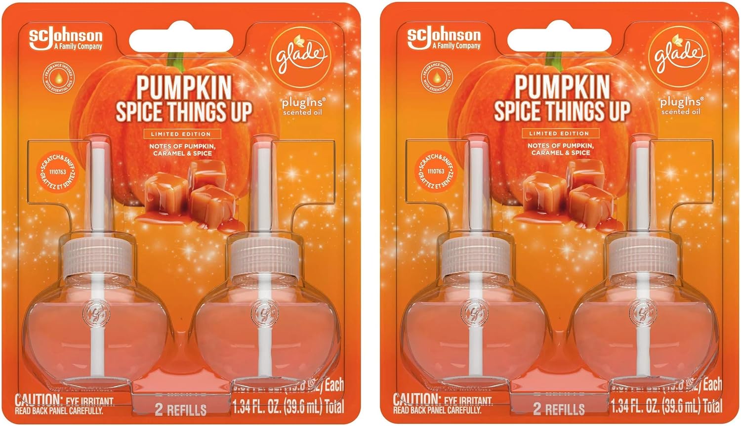 Glade Scented Oil Refills - Pumpkin Spice Things Up - Holiday Collection 2020-2 Count Oil Refills Per Package - Pack of 2 Packages