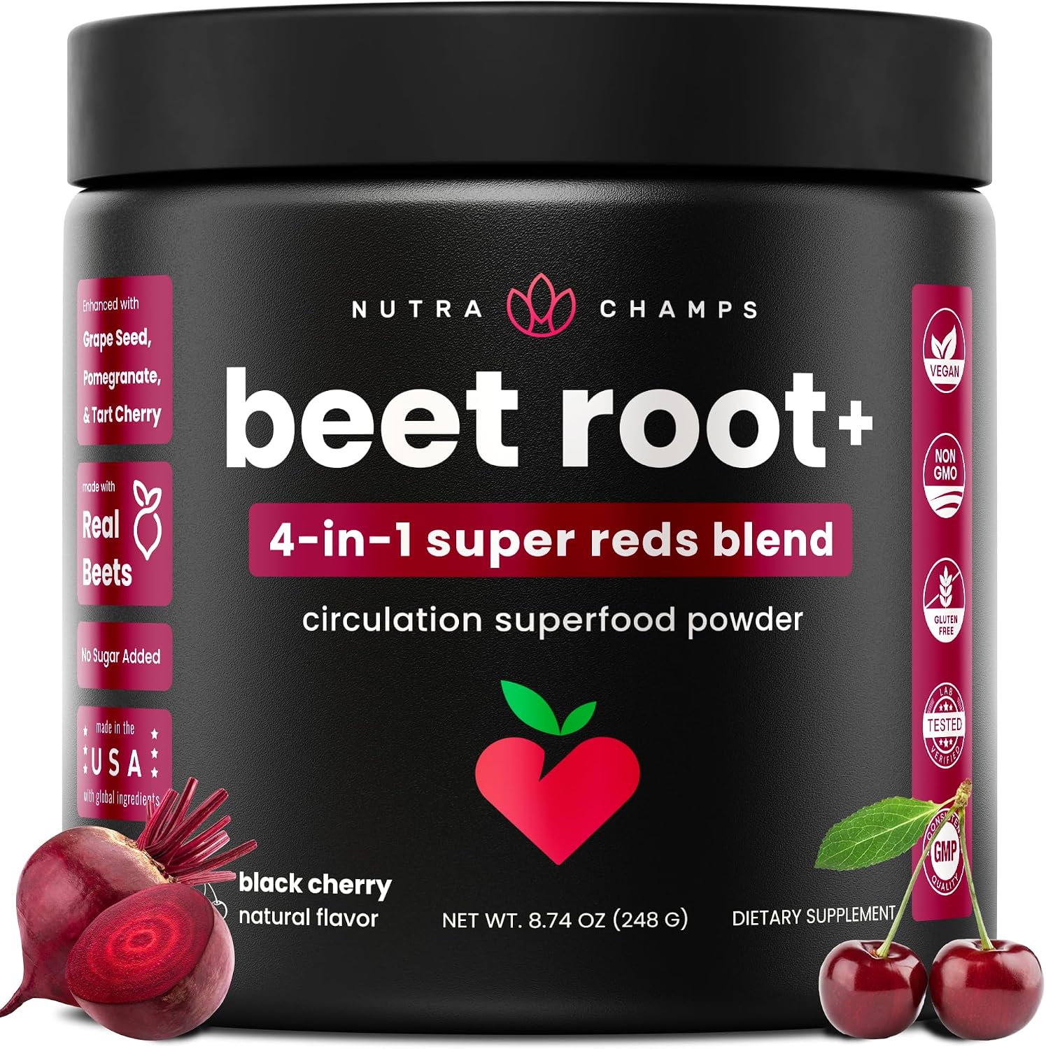 NutraChamps Beet Root Powder Circulation Supplement, Superfood Powder Nitric Oxide with Beetroot Juice, Super Reds & Grape Seed Extract