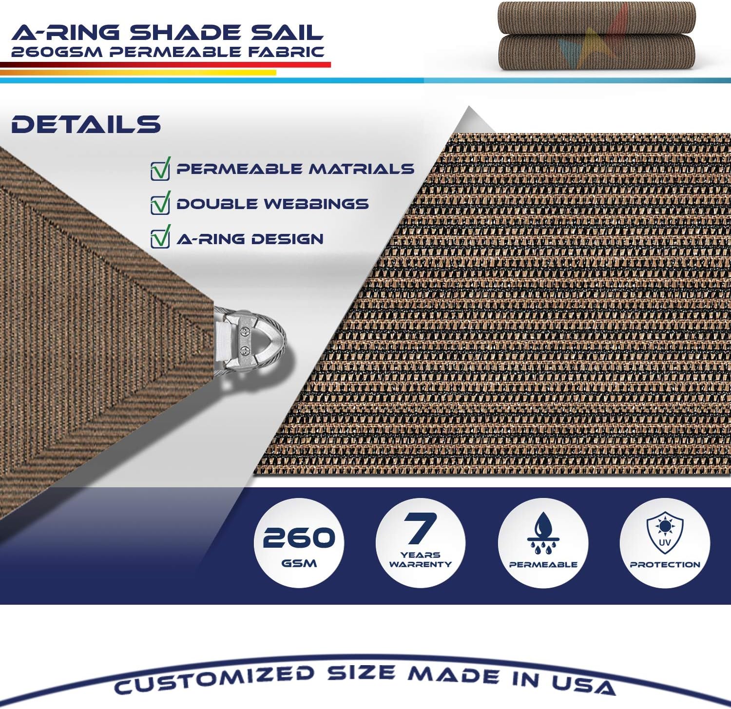 Windscreen4less 24' x 24' Sun Shade Sail with A-Ring Wire Rope Rectangle Outdoor Shade Cover for Deck Backyard Patio Garden (Brown)