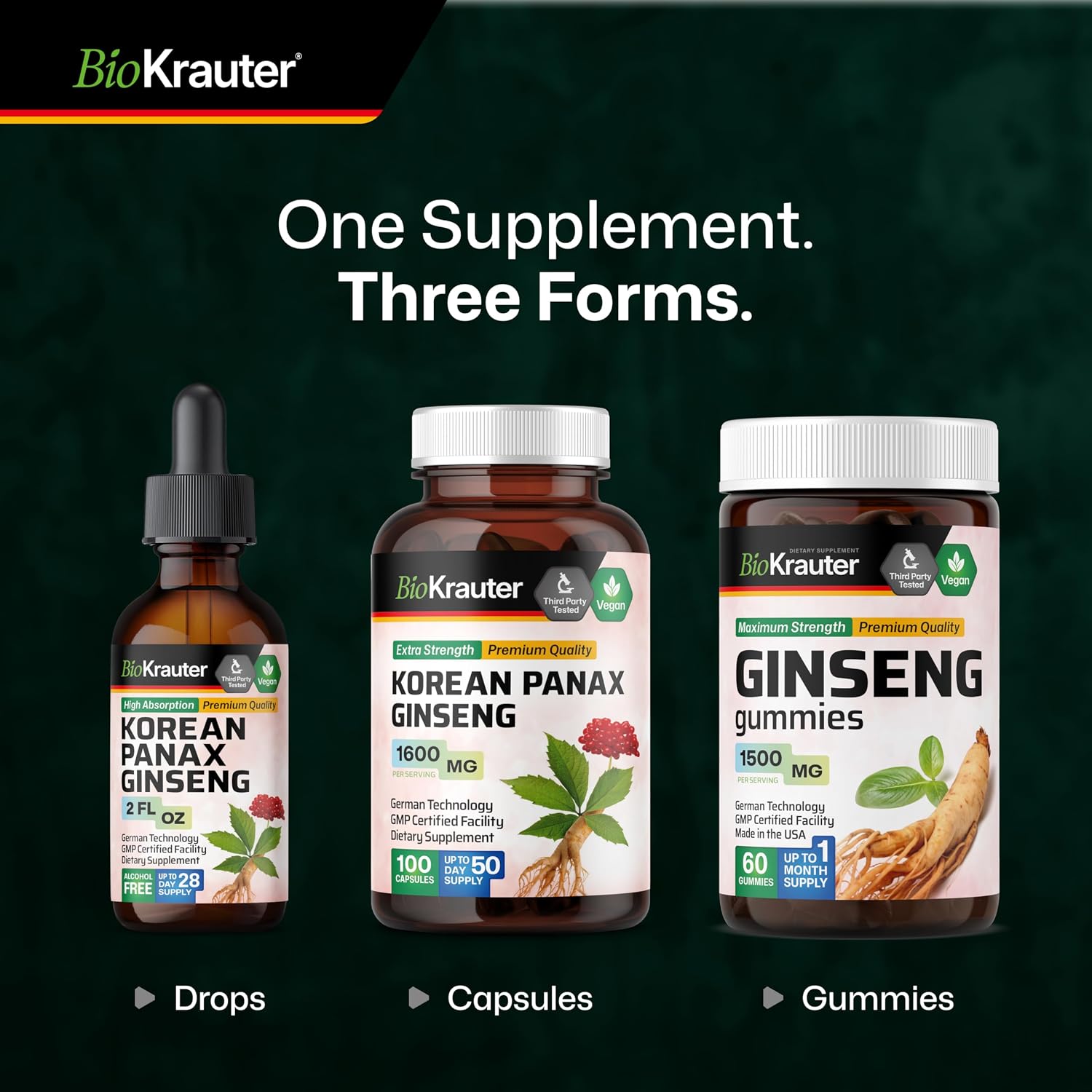 BIO KRAUTER Korean Panax Ginseng Tincture, Immune & Energy Support, 4 Fl.Oz