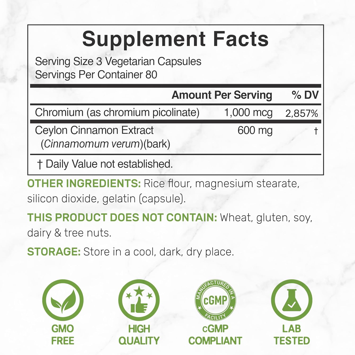 Ceylon Cinnamon with Chromium 1000mcg, 240 Capsules | Active Inner Bark Extract, True Sri Lanka Source | Natural Cinnamon Supplements