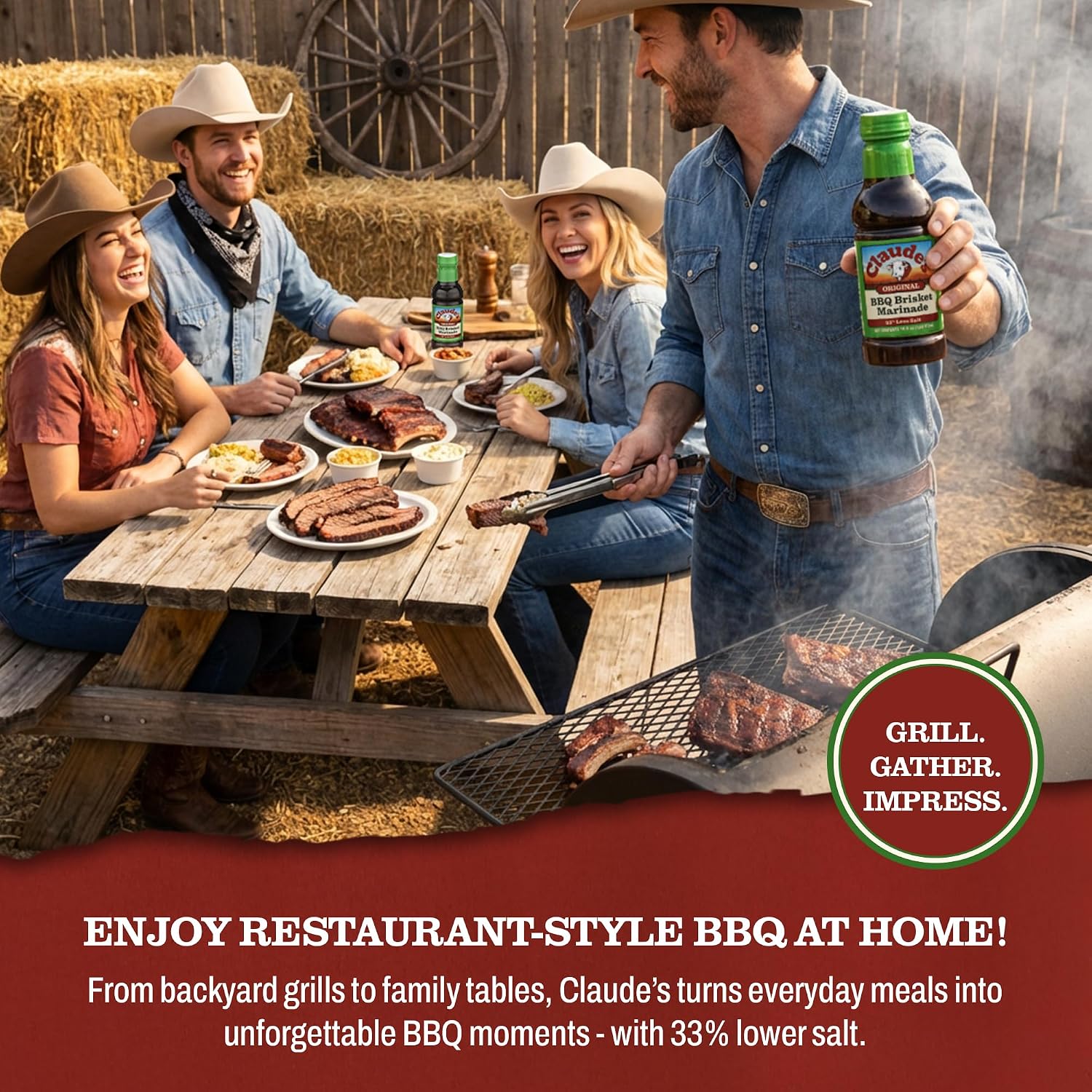 Claude's BBQ Brisket Marinade Sauce, Gluten Free Texas Style, 128 oz | Restaurant-size gallon of smoky Texas tenderizing brisket marinade - all natural & gluten free.