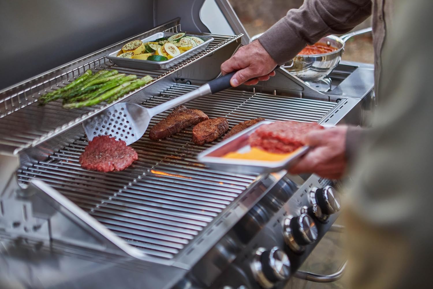 Monument Grills 77352 6+1 Burner Stainless Steel Cabinet Style Propane Gas Grill with Knob Controls, Side Burner, Built-In Thermometer
