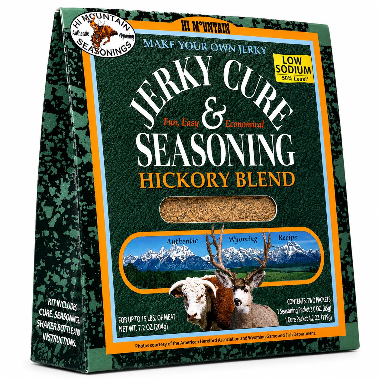 Hi Mountain HUNTERS BLEND Jerky Seasoning and Cure Kit | Low Sodium | Savory hunter-style flavor, perfect beef jerky seasoning for deer, elk, & venison. Smoker, dehydrator, or oven. Makes 15 lbs