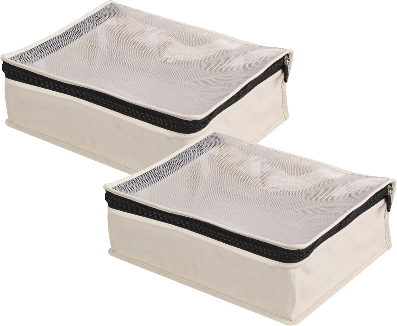 Household Essentials Canvas Sweater Storage Bags, 2-Pack, Breathable Cotton, Under-Bed Zippered Storage with Clear Top Window, Stackable, Cedar Insert Compatible (Not Included), Natural