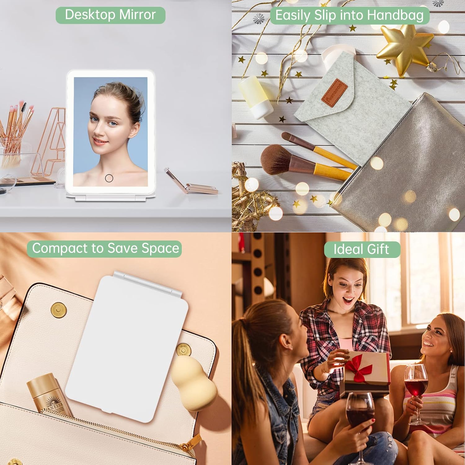 FUNTOUCH Rechargeable Travel Makeup Mirror with 72 Led Lights