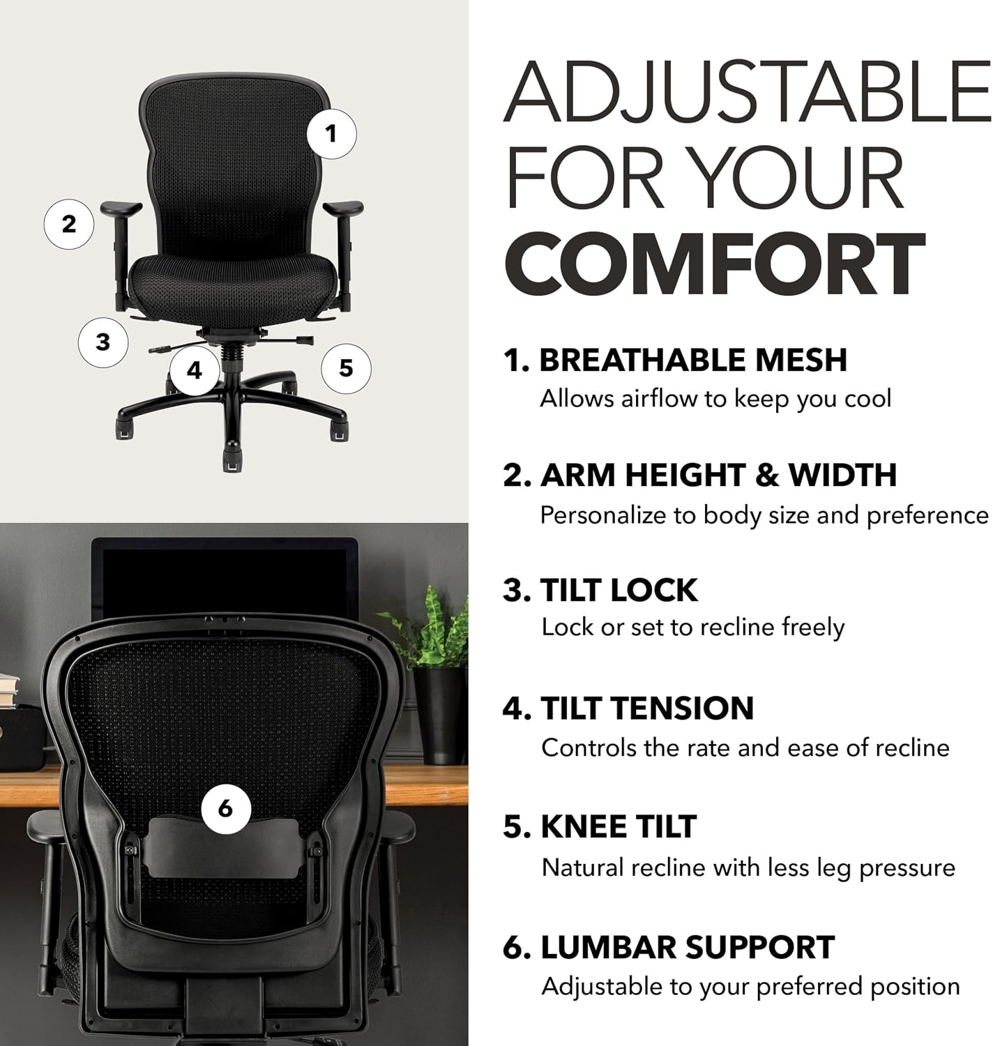 HON Wave Ergonomic Office Chair, Lumbar Support, Desk Chair, Black | High back ergonomic office desk chair with lumbar support, adjustable arms, office decor, advanced tilt for comfort