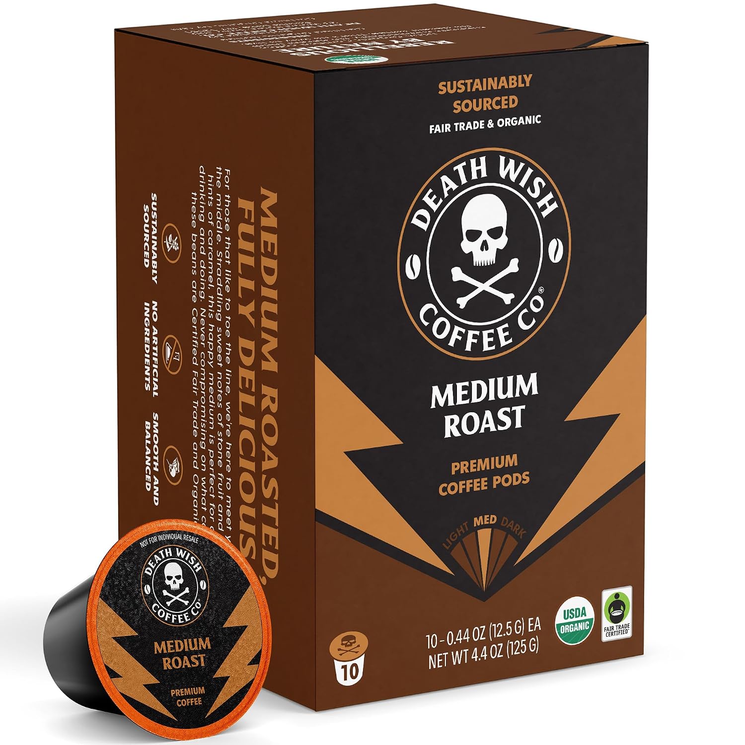 Death Wish Coffee Dark Roast Single Serve Coffee Pods, Organic, 50 Count | Fair Trade Arabica & Robusta, Baker's Chocolate & Cherry Notes, Low Acidity, Heavy Smooth Body, Bold & Intense