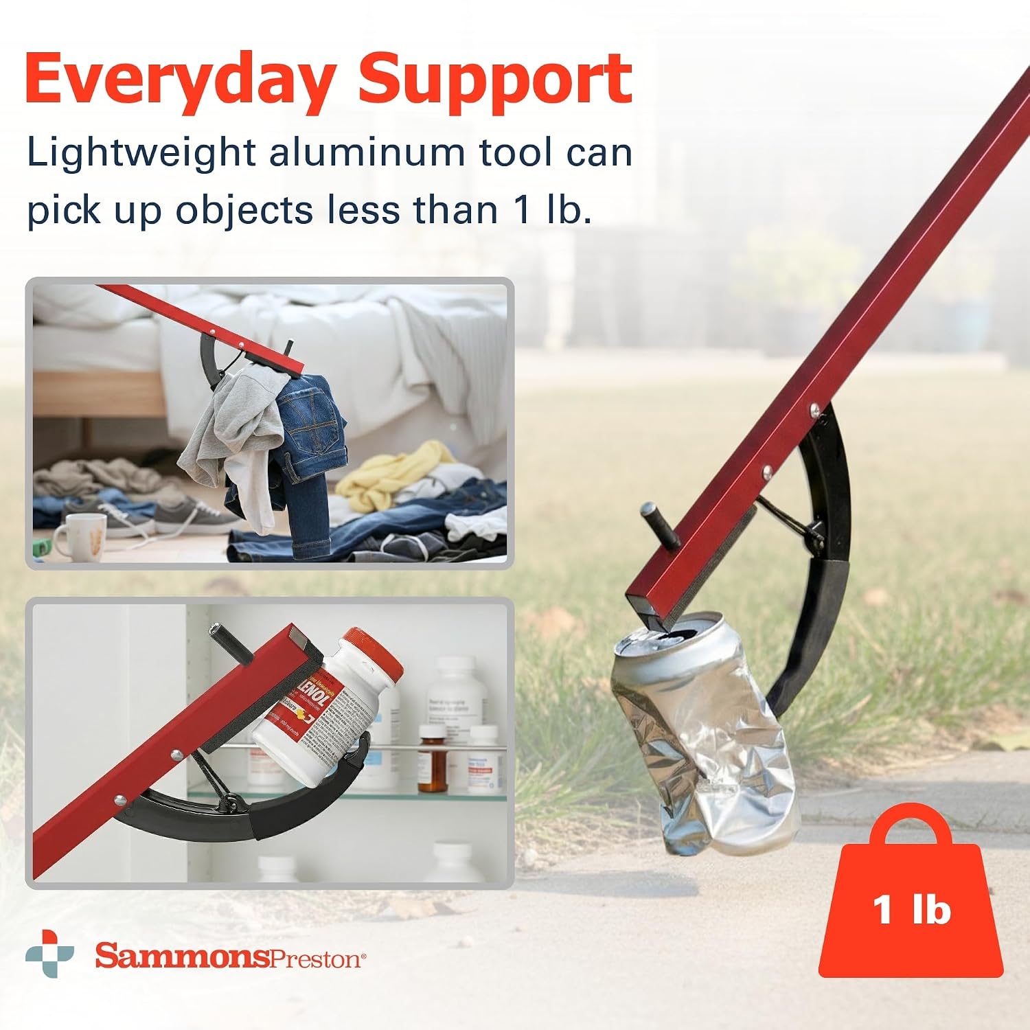 Sammons Preston Reacher, 32" Grabber Tool for Seniors, Magnetic Tip, Silver | Lightweight grabber reacher tool with magnetic tip, ergonomic grip and claw jaw, a reaching aid for seniors