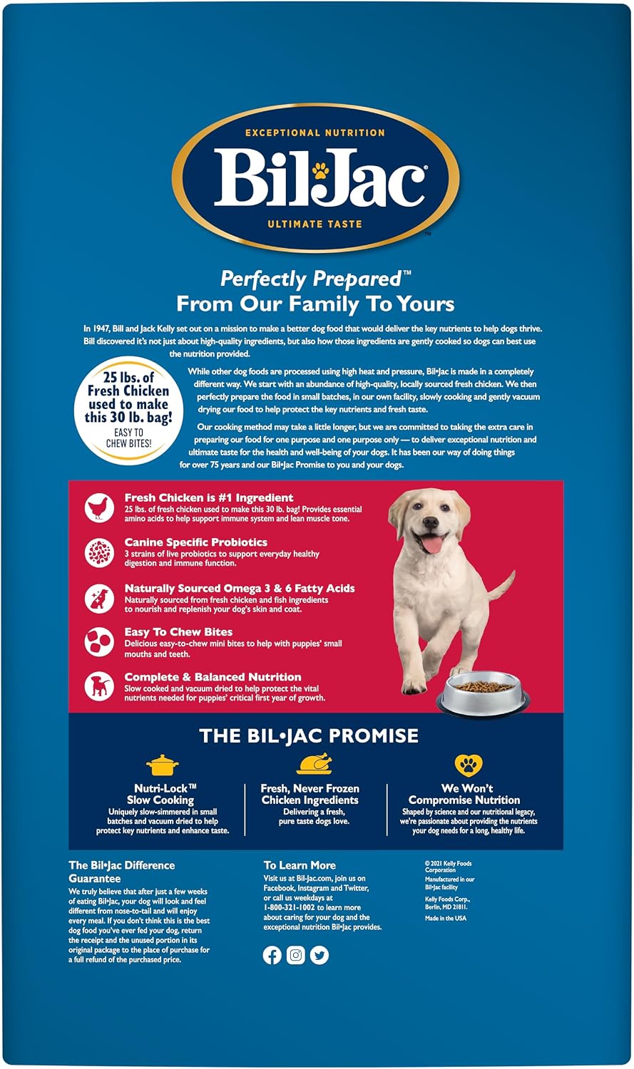 Bil-Jac Puppy Select Dry Dog Food with Fresh Chicken & Probiotics | 30 lb | Fresh Chicken is the #1 Ingredient with Easy-to-Chew Bites, Probiotics & Omega Fatty Acids to Support Healthy Puppy Growth