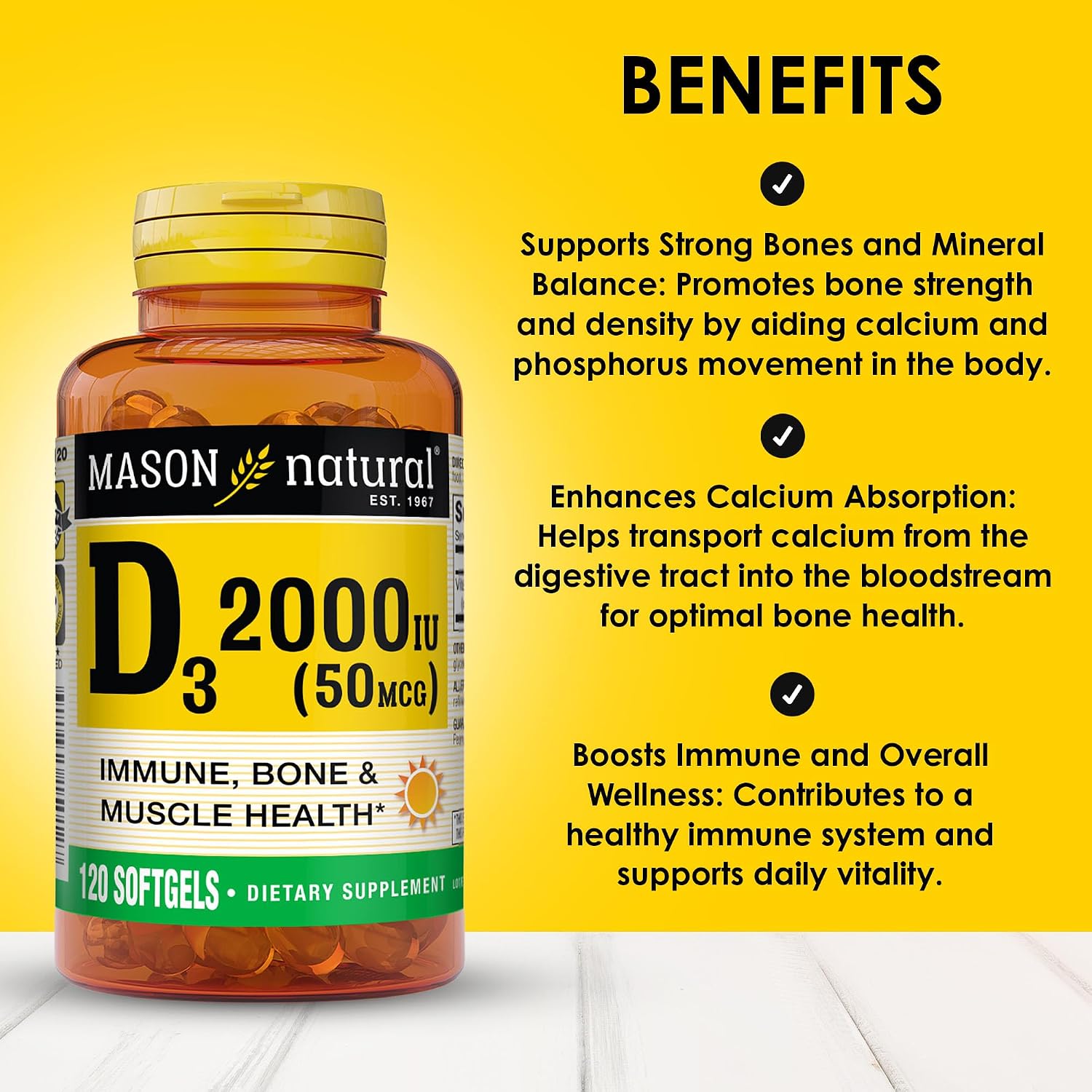 MASON NATURAL Vitamin D3 2000 IU Ultra Strength, 180 Day Supply