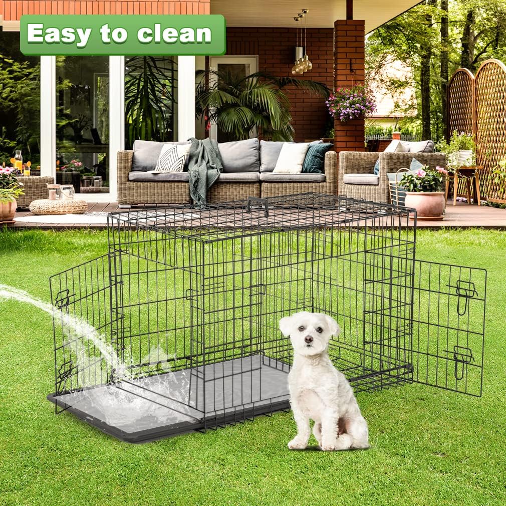 BestPet | Dog Crate | 48" | Black | Foldable Metal Kennel with Double Doors