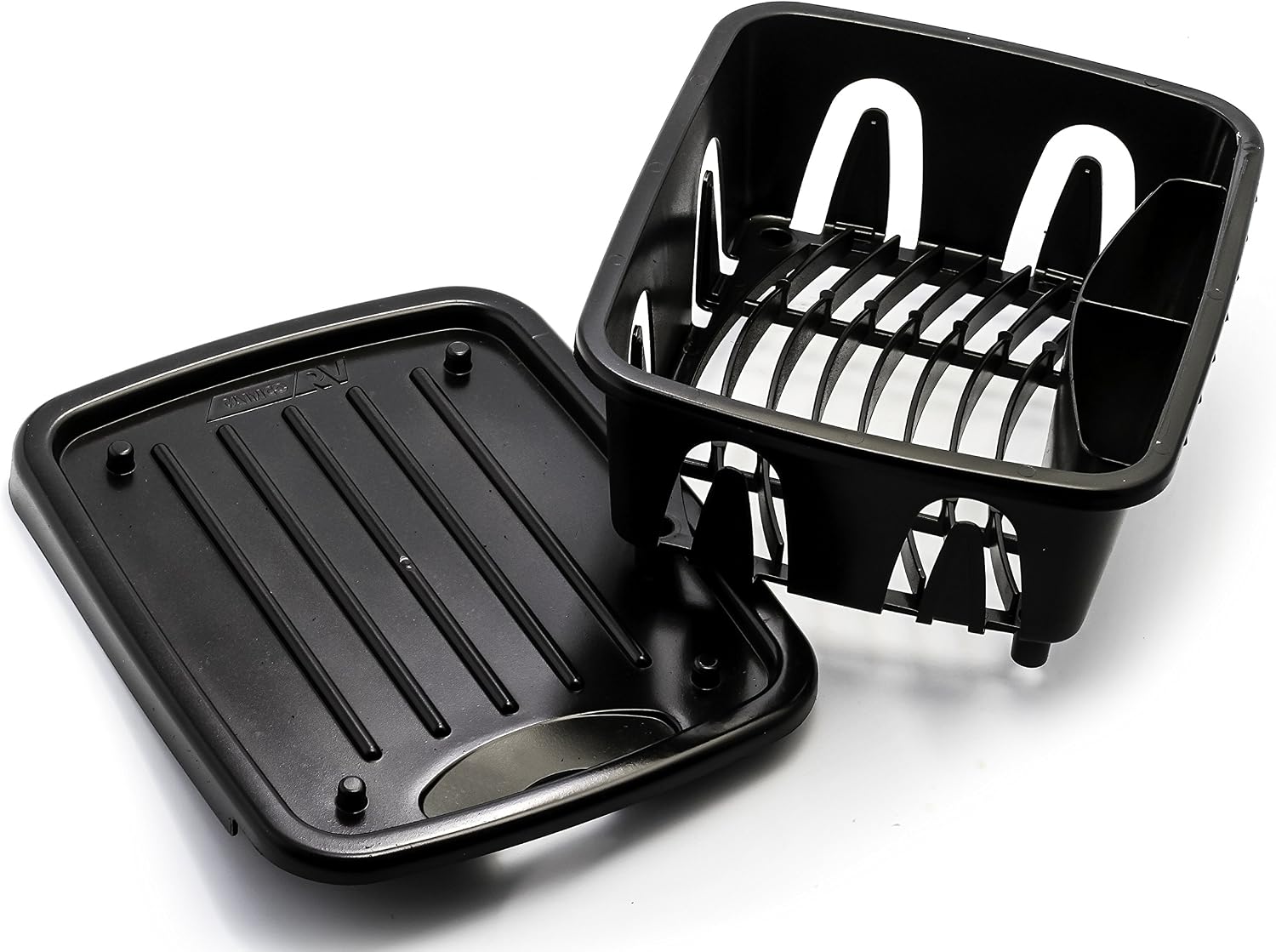 Camco RV Mini Dish Drainer & Tray - Features a Sloped Drain Tray Design, Heavy-Duty Construction - Ideal for Small Spaces, Apartments, Boats, and More -9.5"L x 11.7"W x 4.75"H - Black (43512)